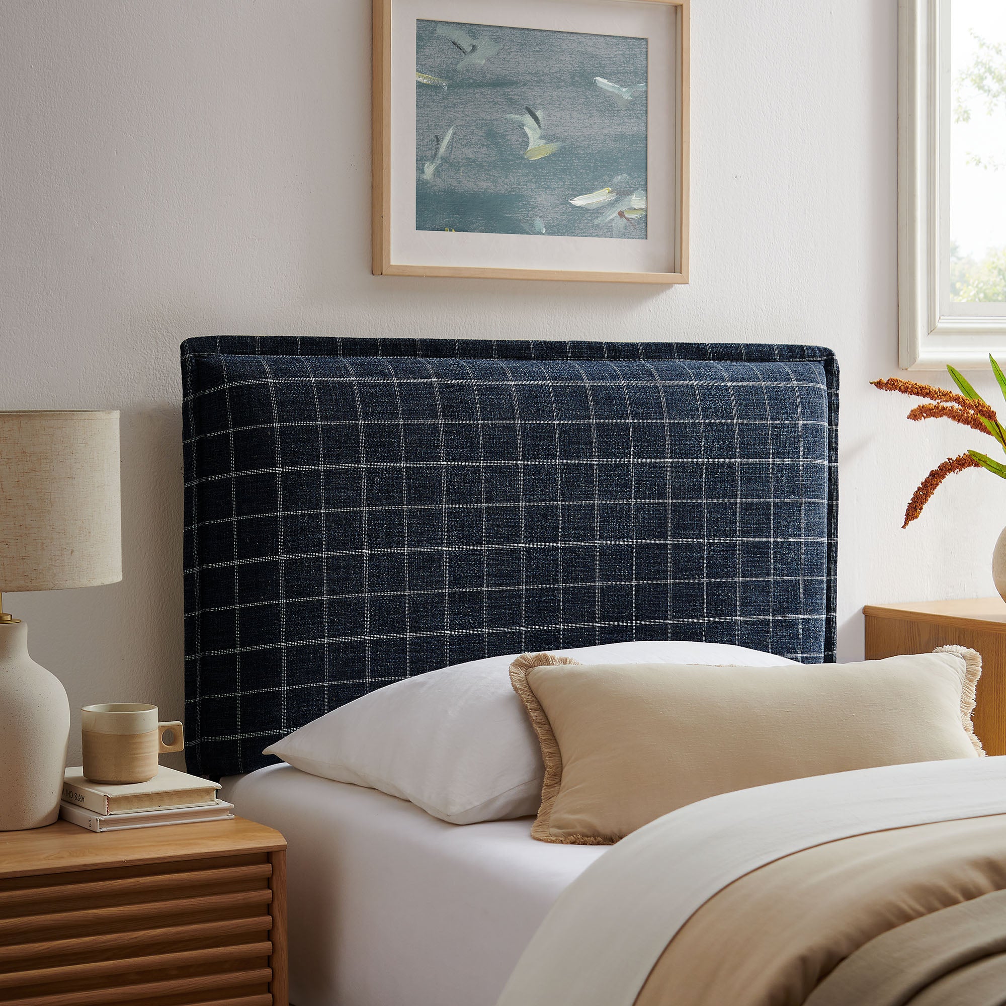 Camille Checkered Linen Blend Headboard