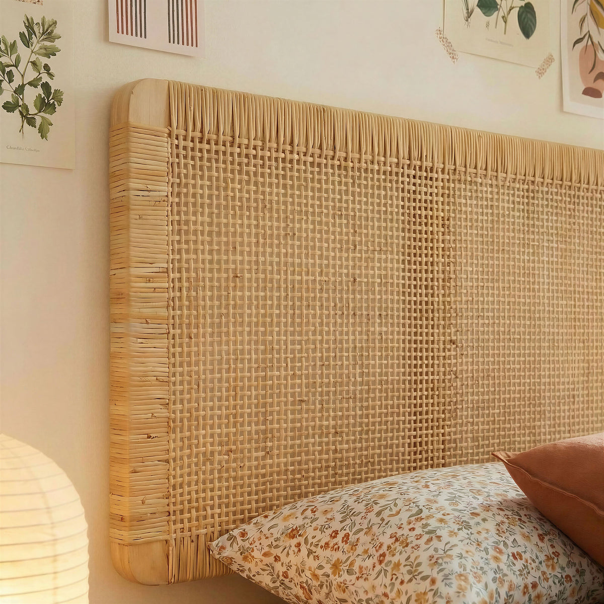 Sandy Wall Mounted Wood and Rattan Headboard