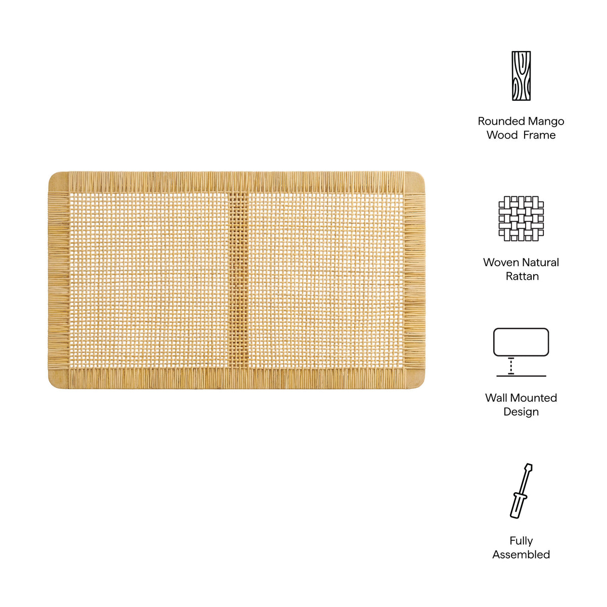 Sandy Wall Mounted Wood and Rattan Headboard