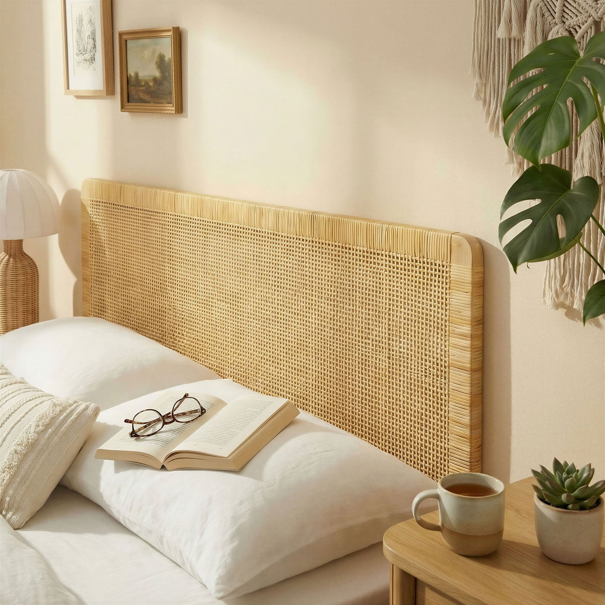 Sandy Wall Mounted Wood and Rattan Headboard