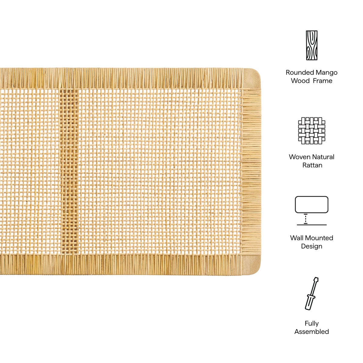 Sandy Wall Mounted Wood and Rattan Headboard