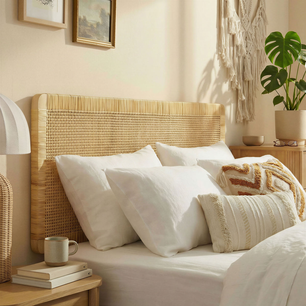 Sandy Wall Mounted Wood and Rattan Headboard