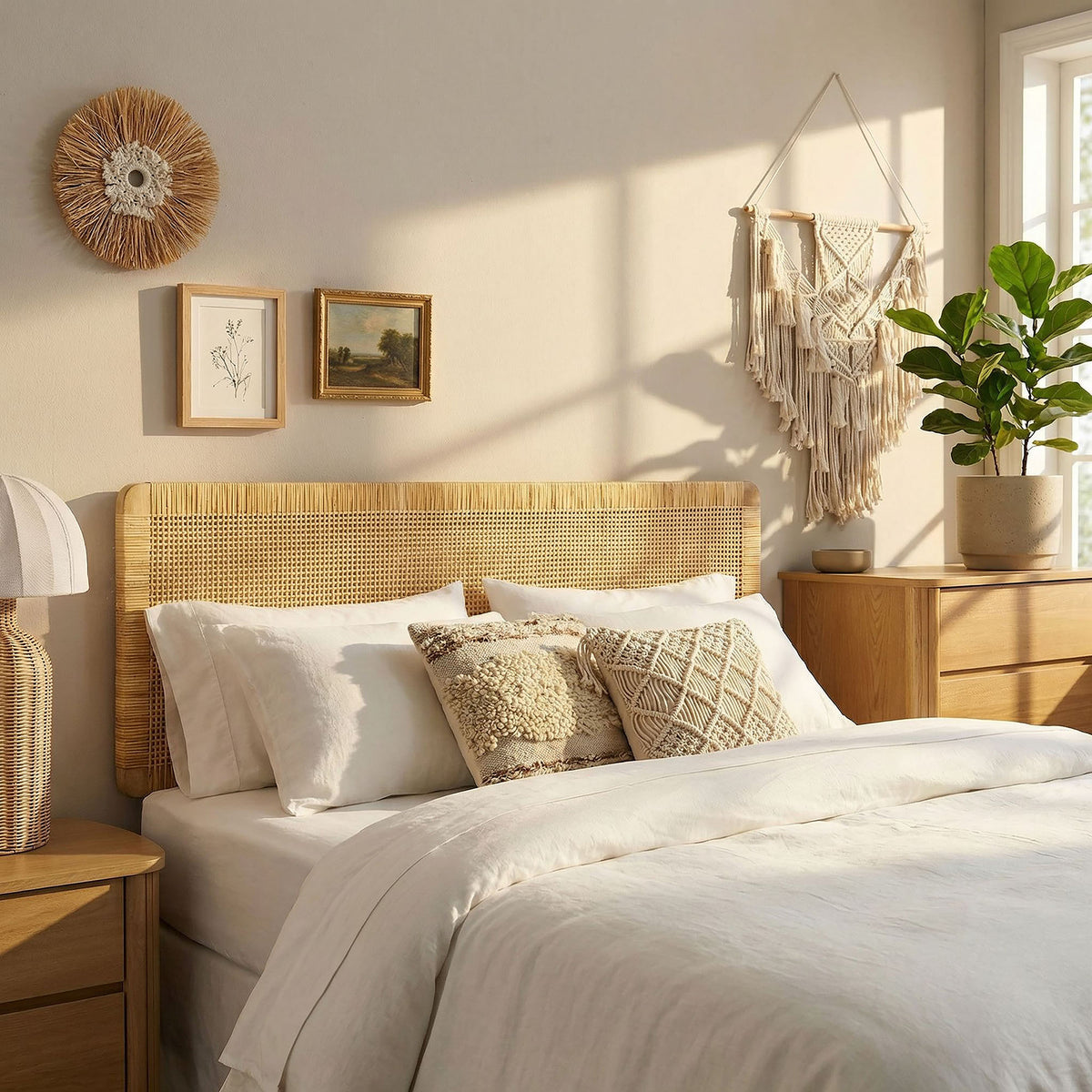 Sandy Wall Mounted Wood and Rattan Headboard
