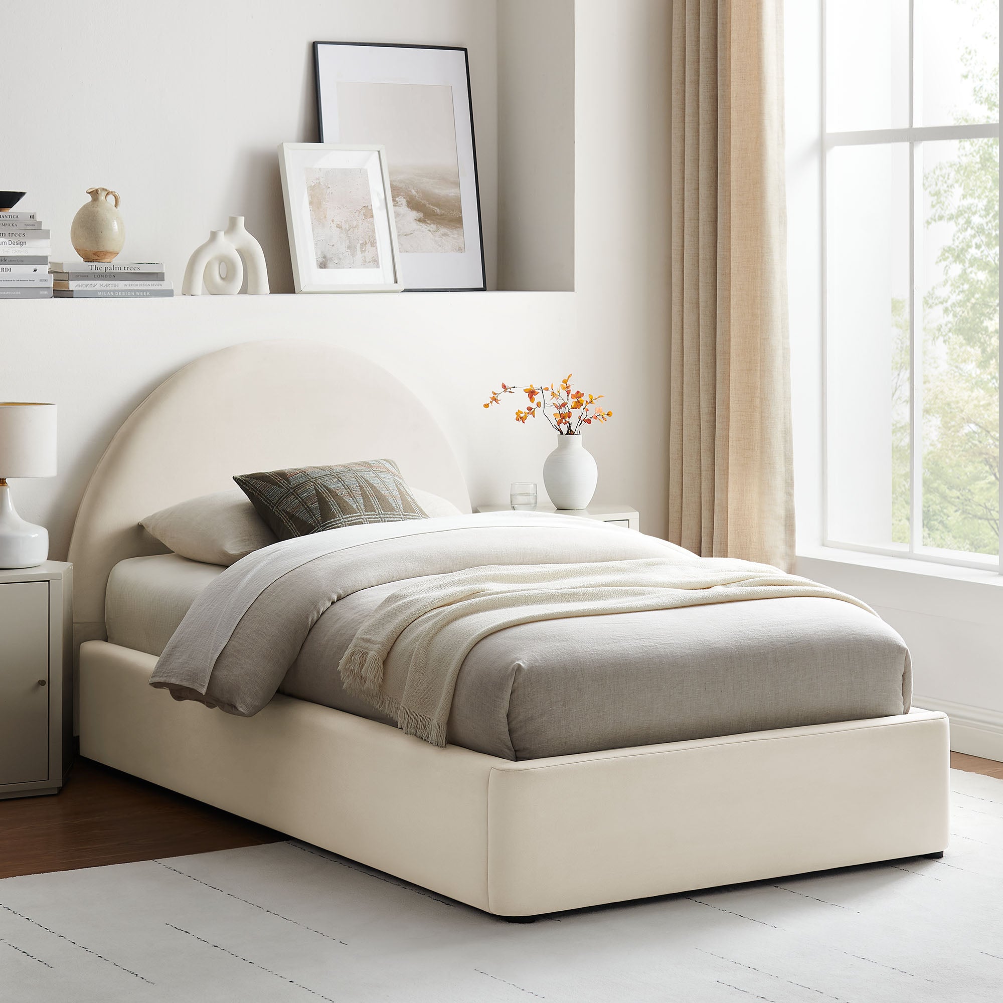 Resort Arched Performance Velvet Storage Platform Bed Frame