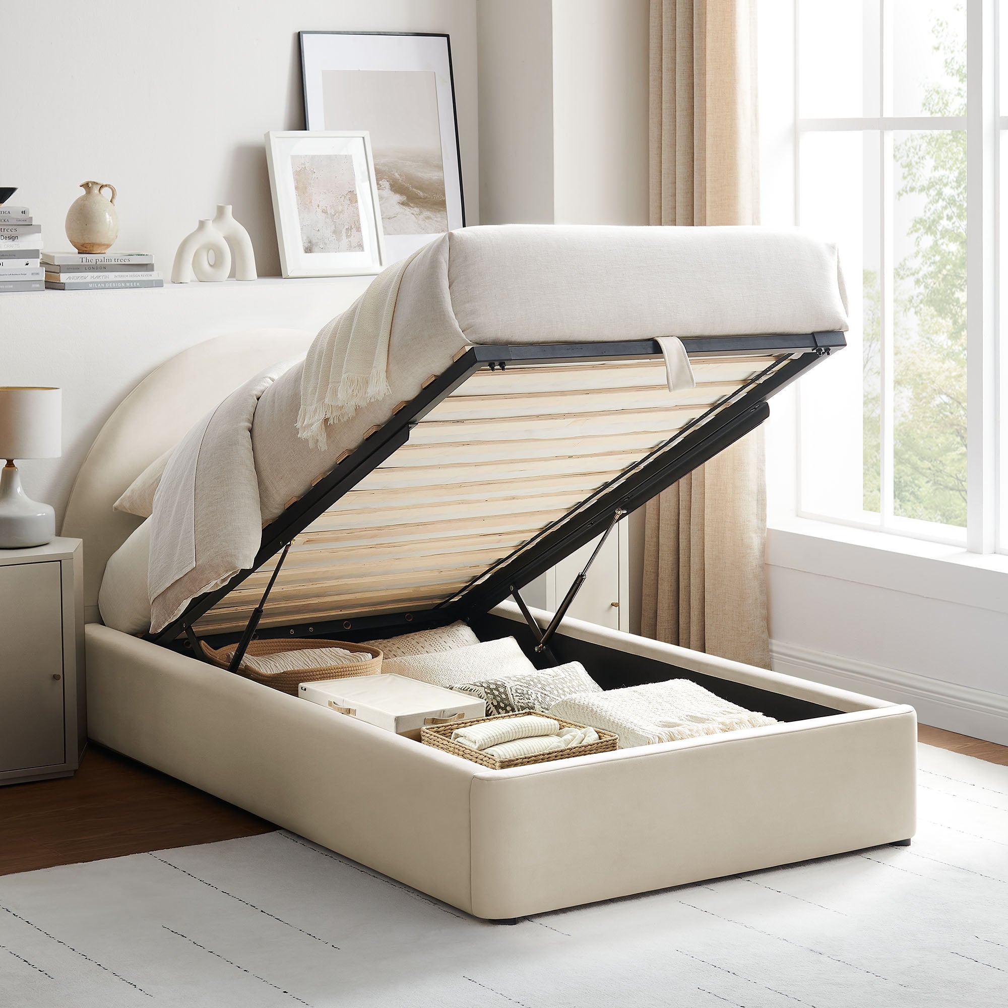 Resort Arched Performance Velvet Storage Platform Bed Frame