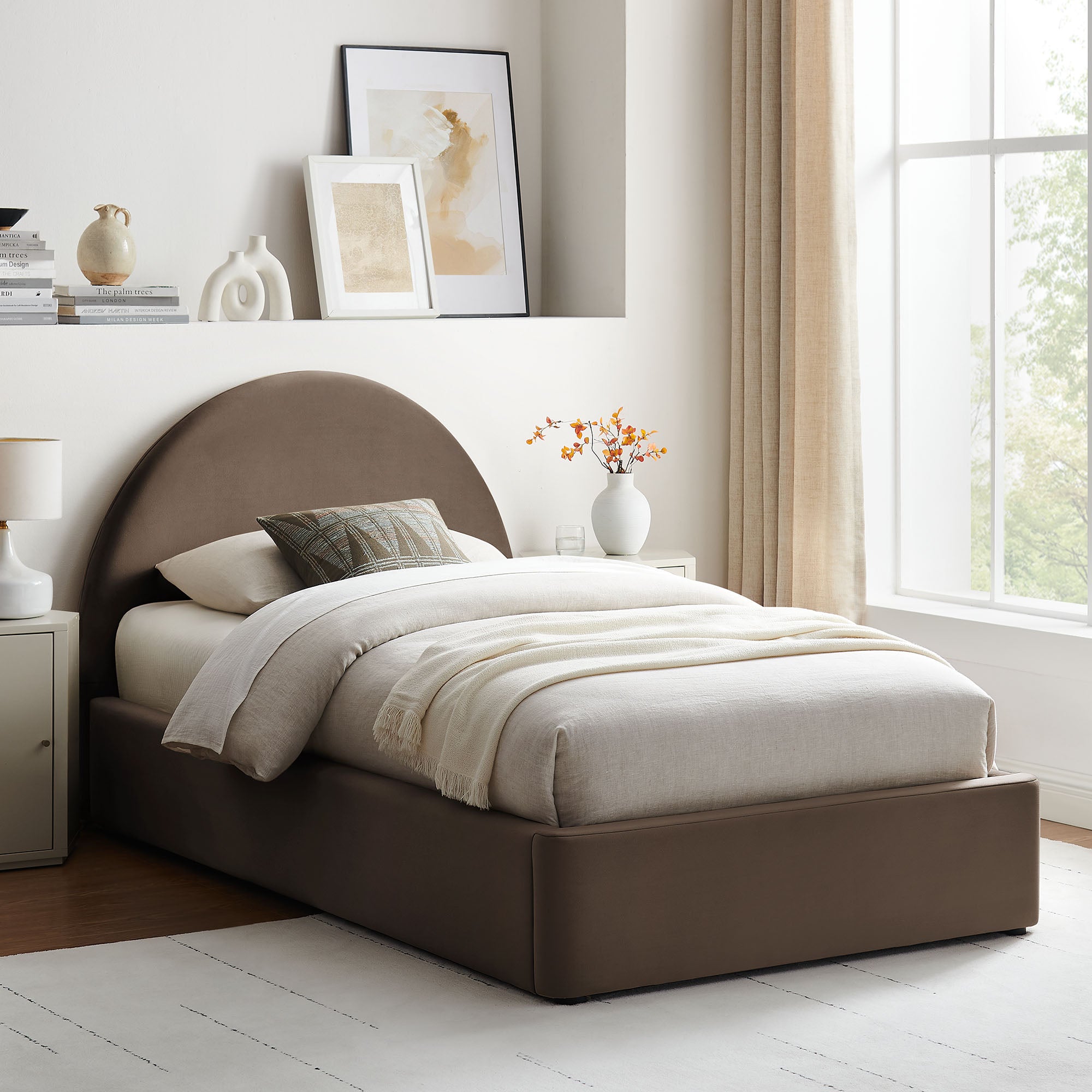 Resort Arched Performance Velvet Storage Platform Bed Frame