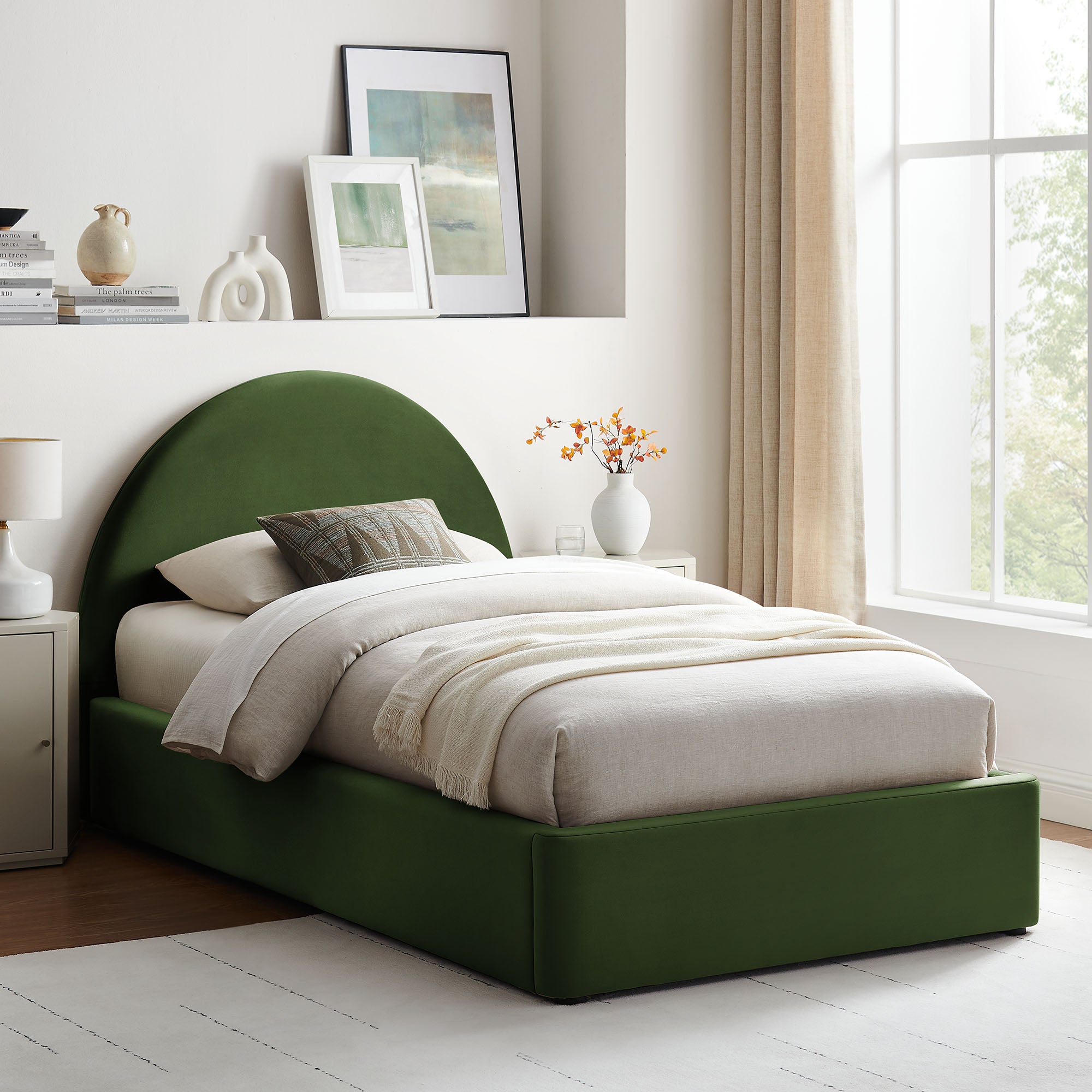 Resort Arched Performance Velvet Storage Platform Bed Frame