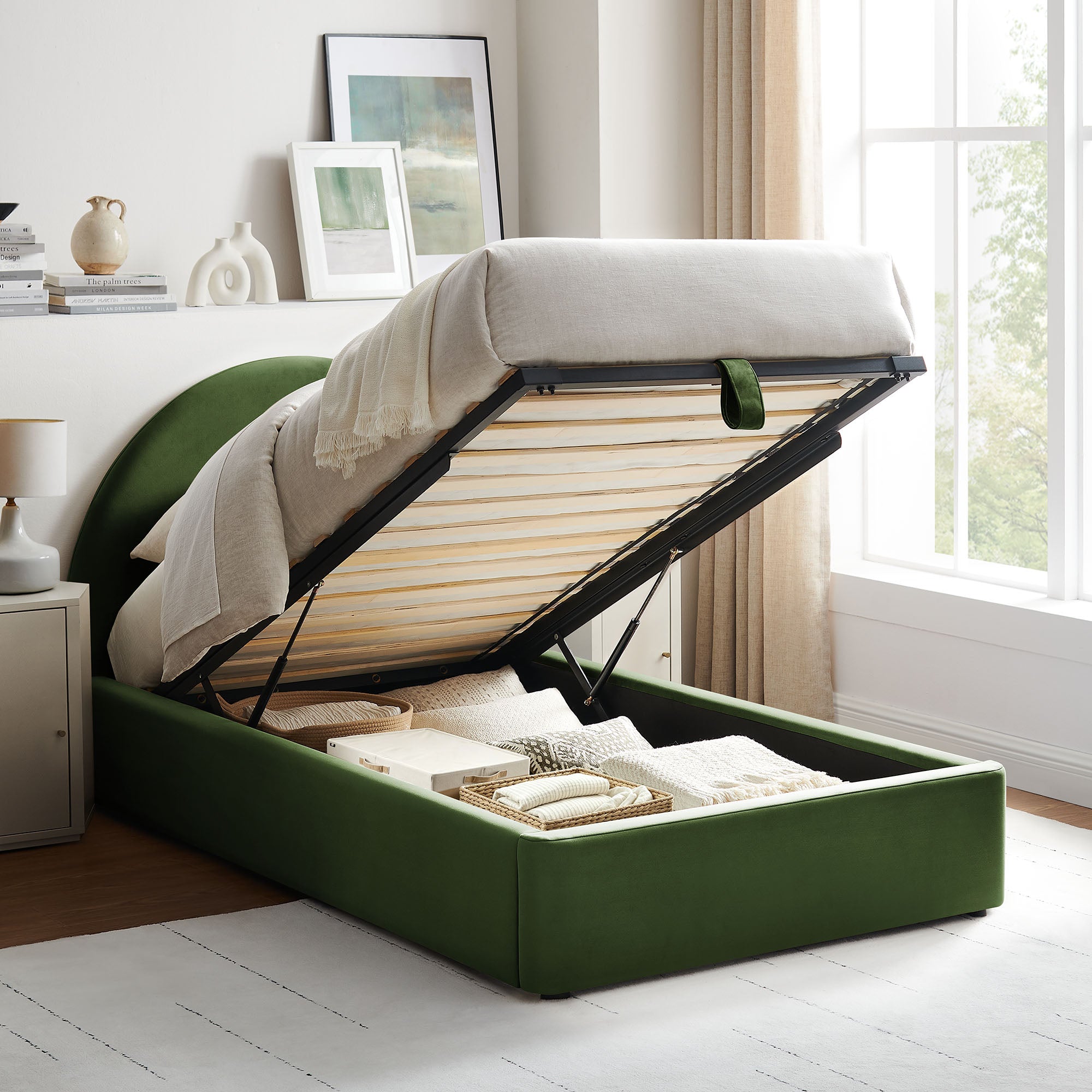 Resort Arched Performance Velvet Storage Platform Bed Frame