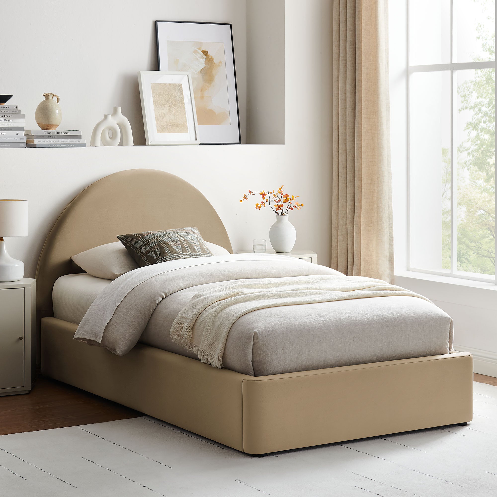 Resort Arched Performance Velvet Storage Platform Bed Frame