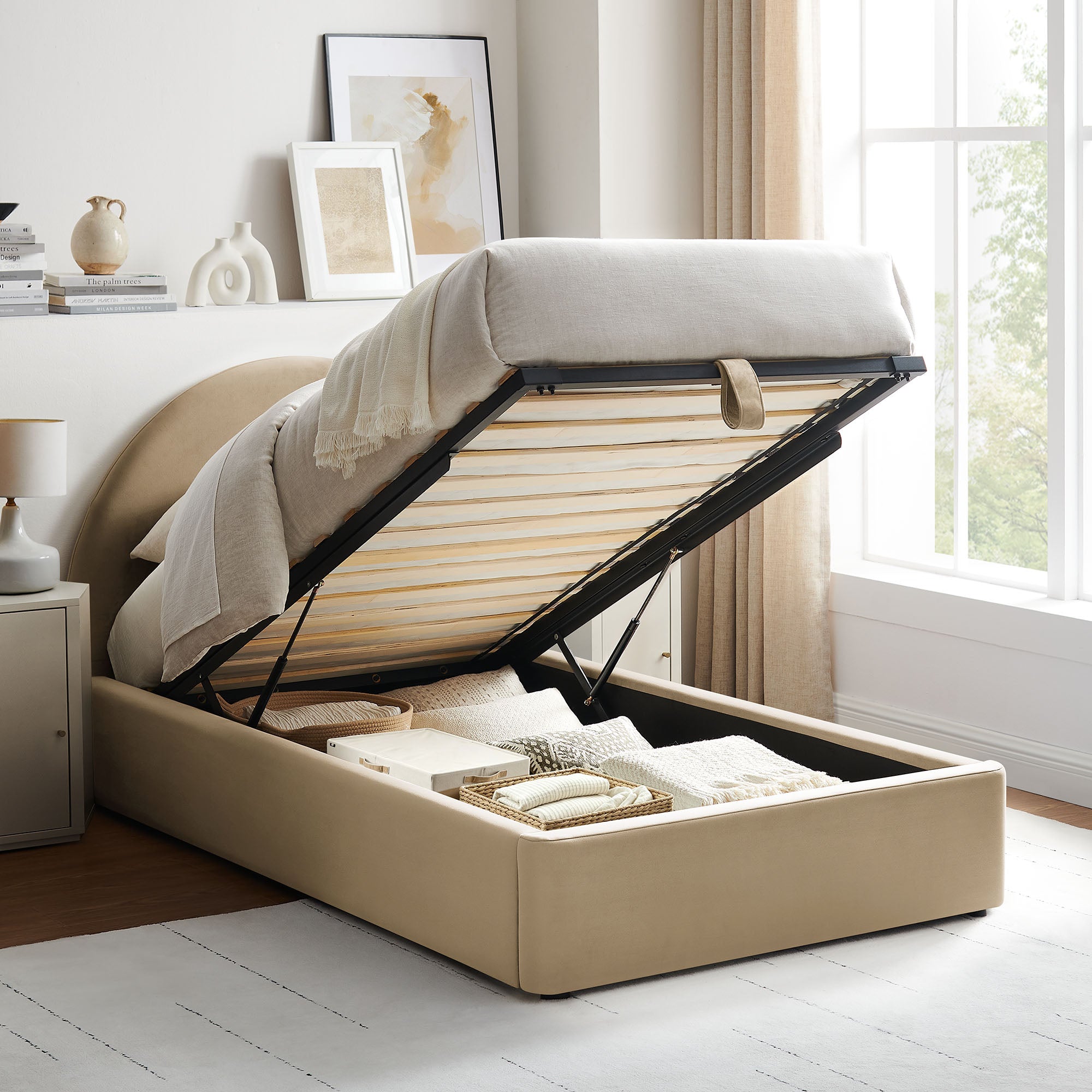 Resort Arched Performance Velvet Storage Platform Bed Frame