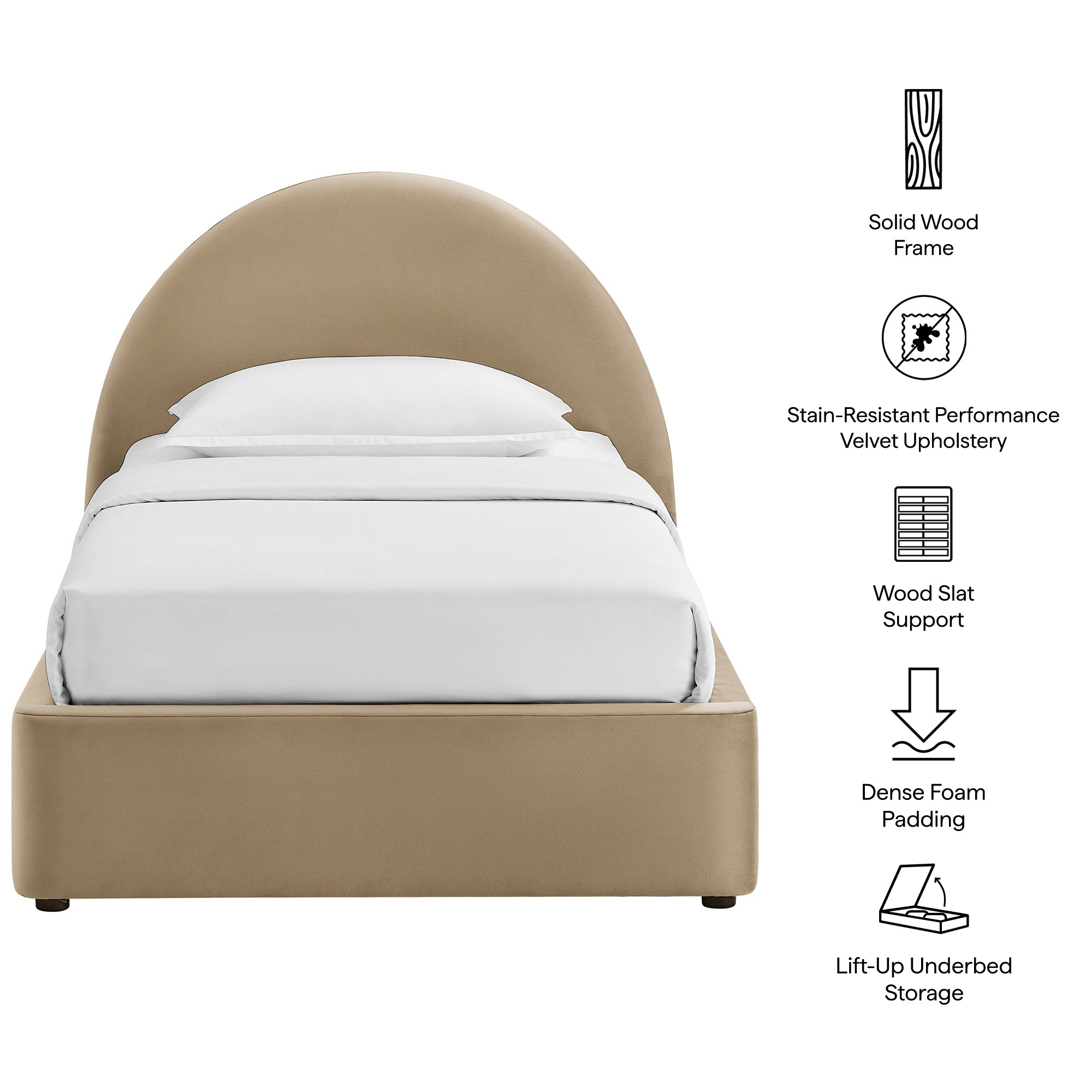 Resort Arched Performance Velvet Storage Platform Bed Frame