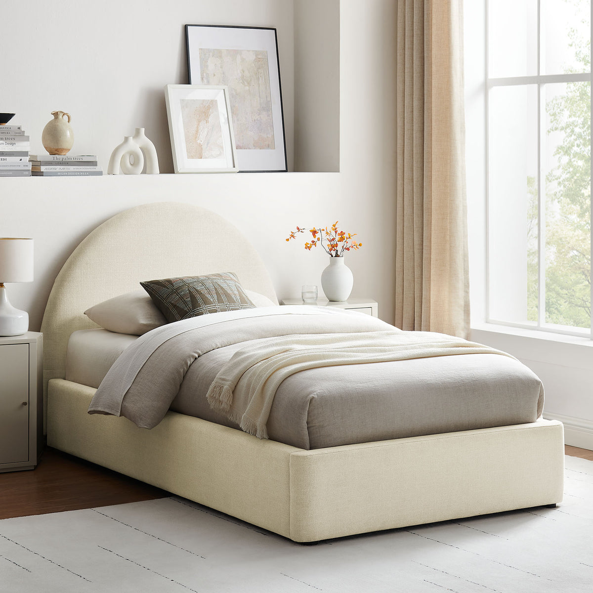 Resort Arched Upholstered Fabric Storage Platform Bed Frame