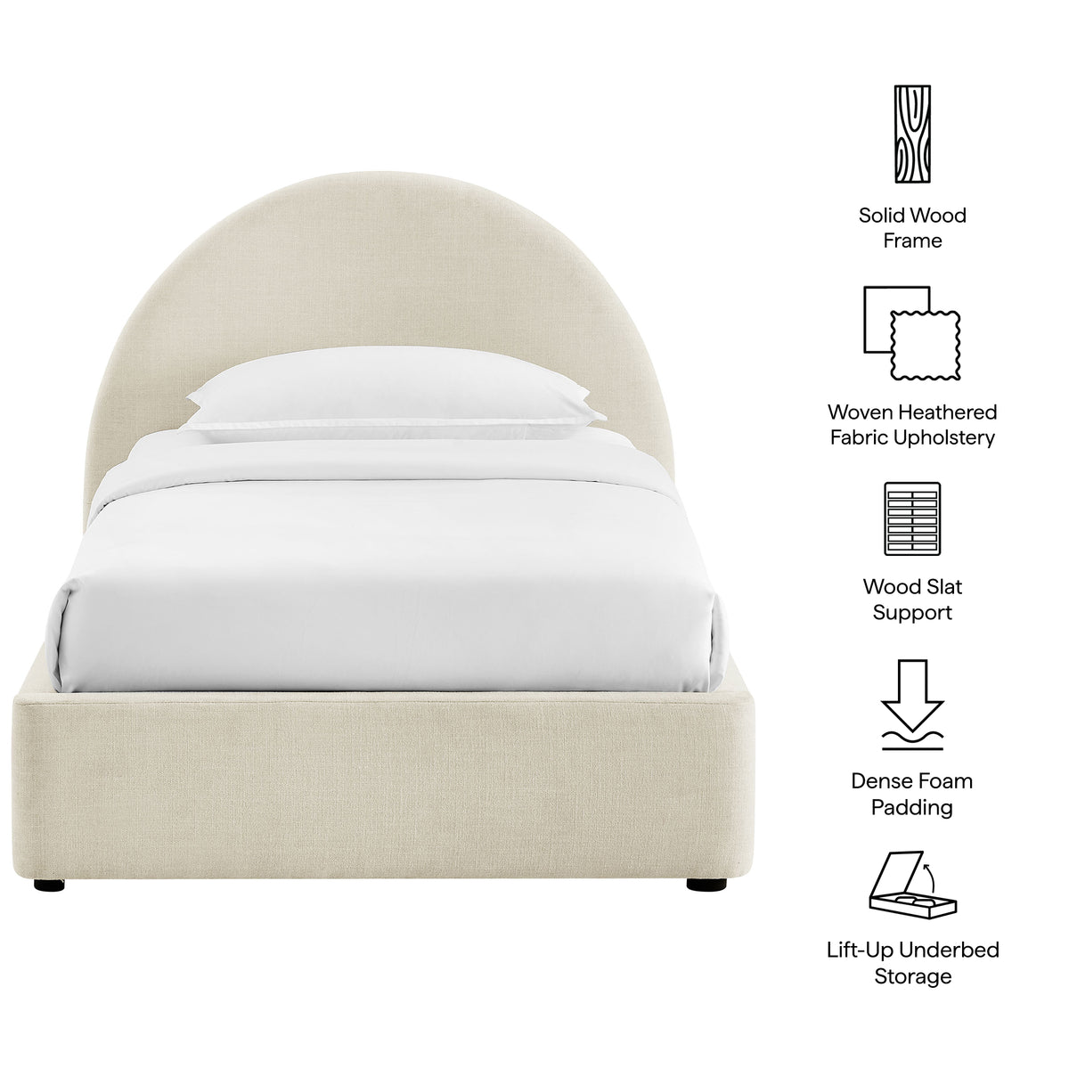 Resort Arched Upholstered Fabric Storage Platform Bed Frame