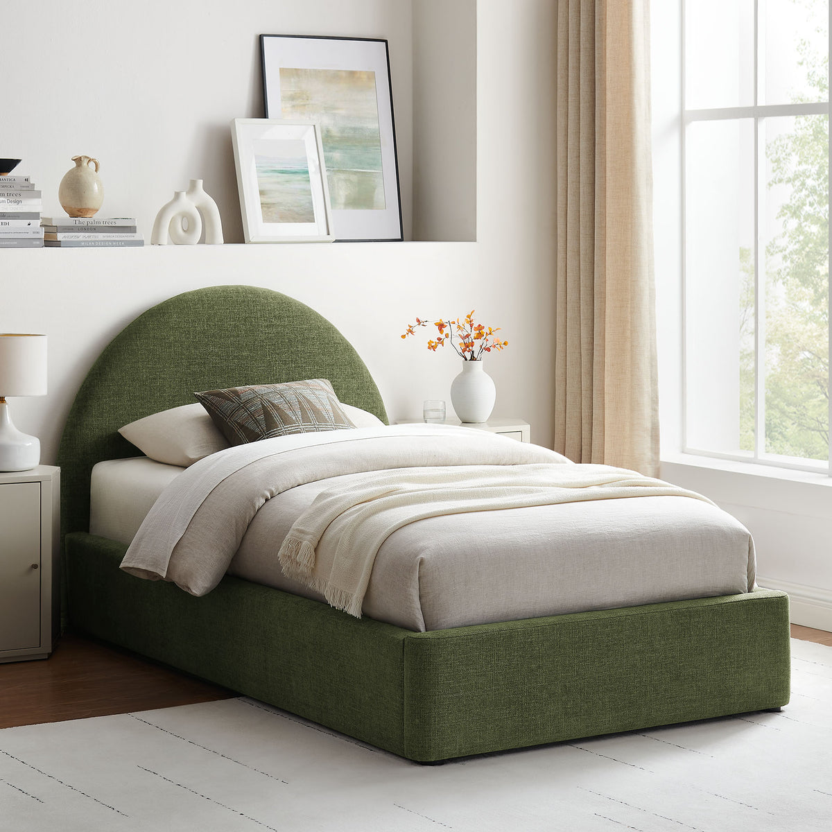 Resort Arched Upholstered Fabric Storage Platform Bed Frame