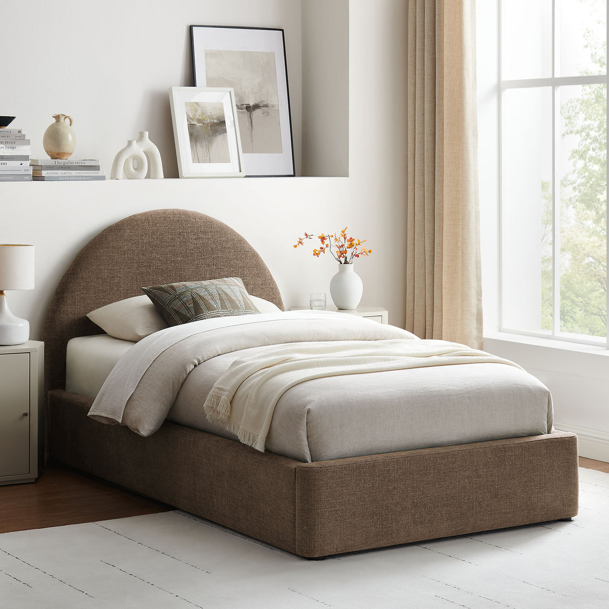 Resort Arched Upholstered Fabric Storage Platform Bed Frame