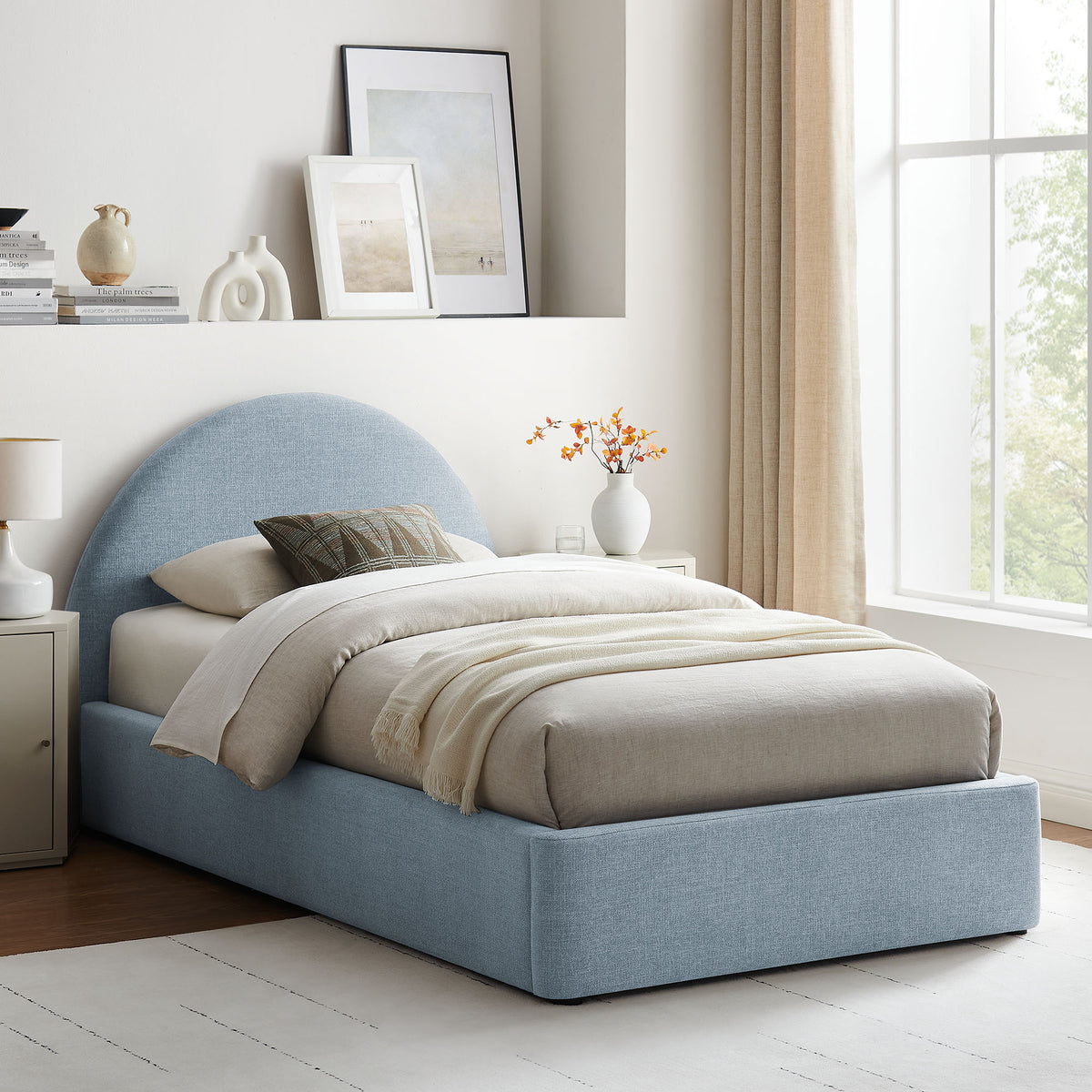 Resort Arched Upholstered Fabric Storage Platform Bed Frame