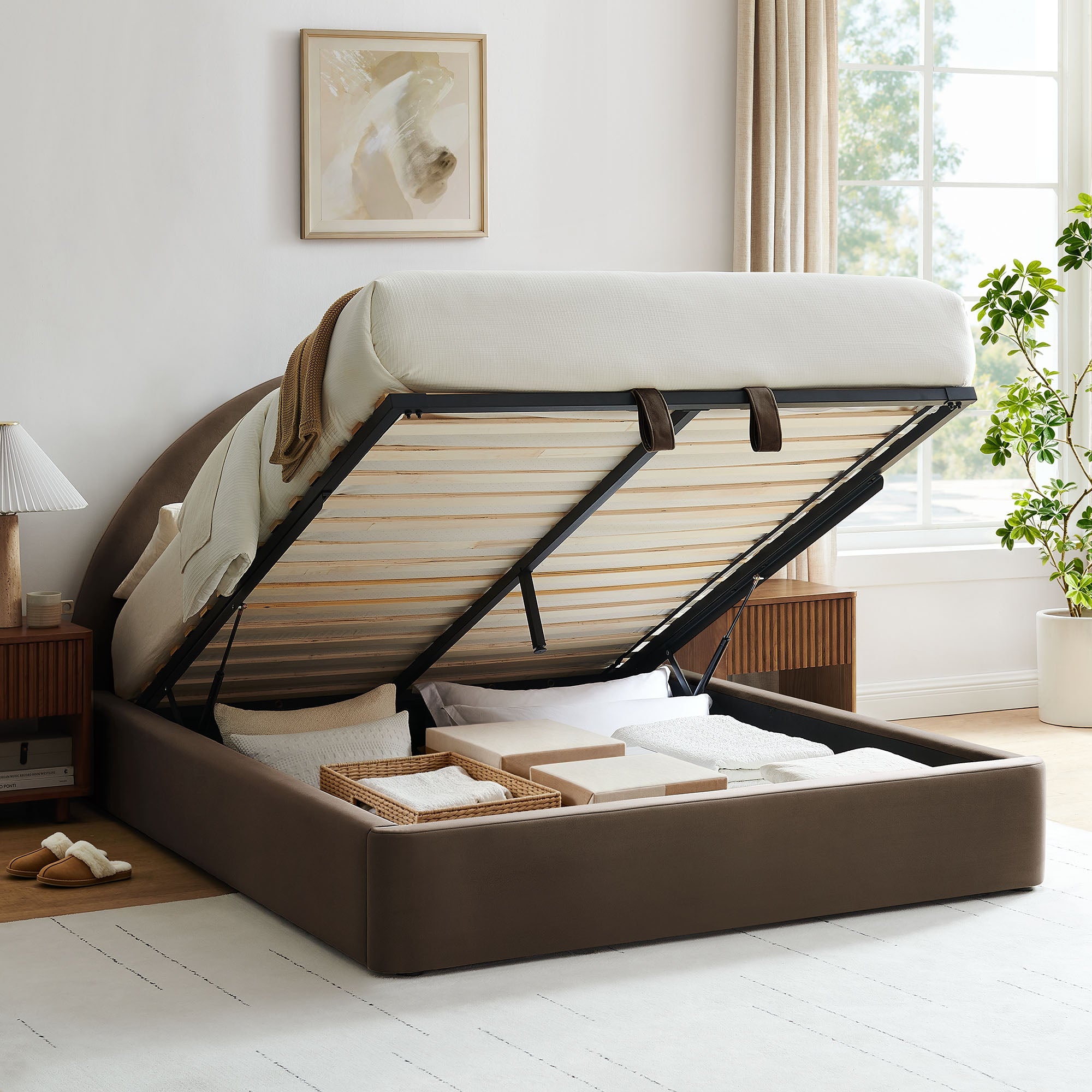 Resort Arched Performance Velvet Storage Platform Bed Frame