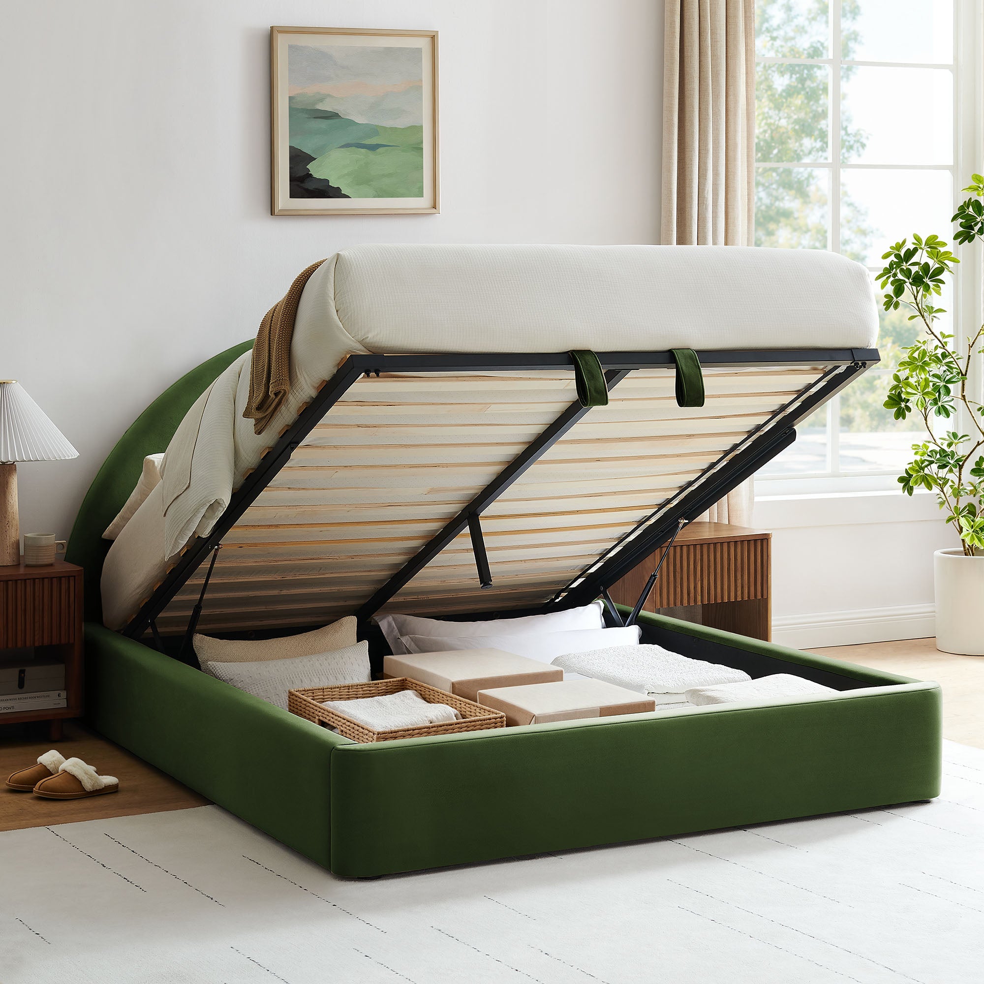Resort Arched Performance Velvet Storage Platform Bed Frame