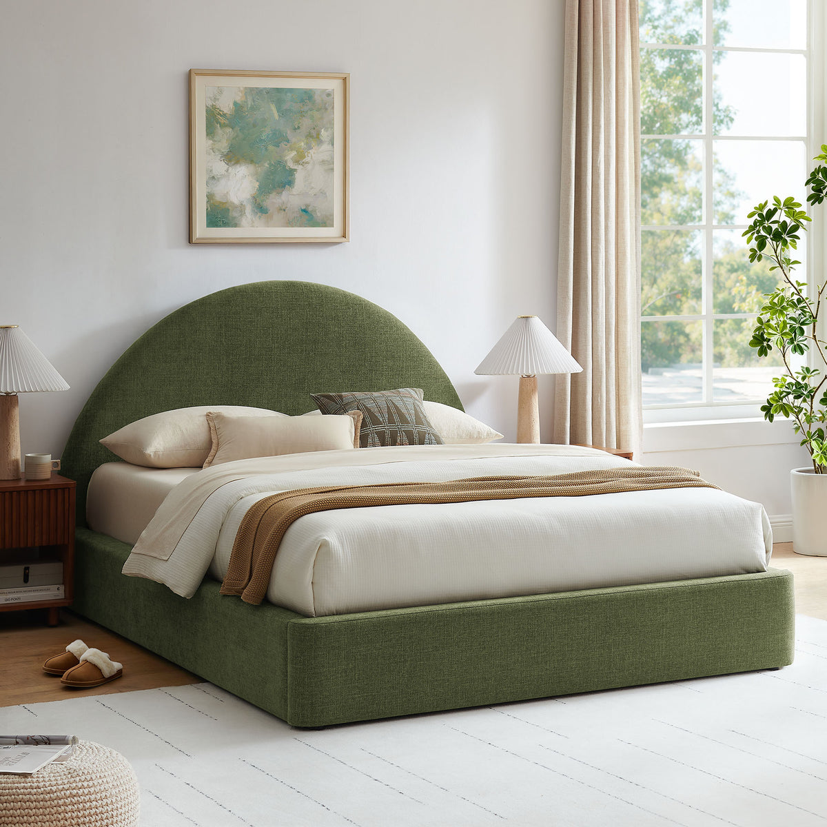 Resort Arched Upholstered Fabric Storage Platform Bed Frame