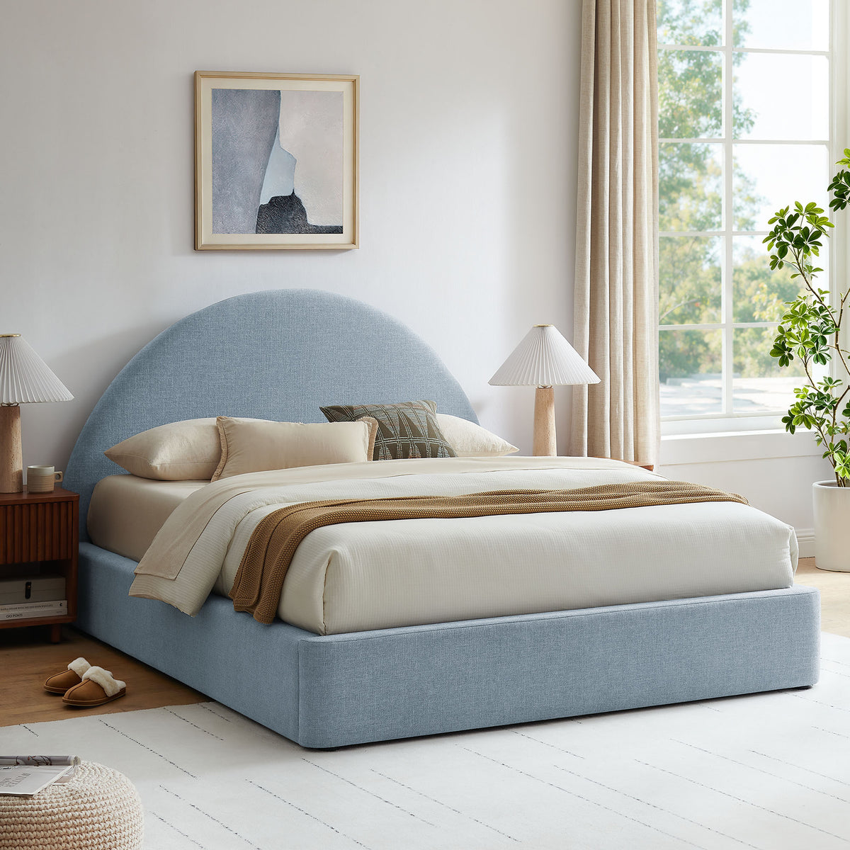 Resort Arched Upholstered Fabric Storage Platform Bed Frame