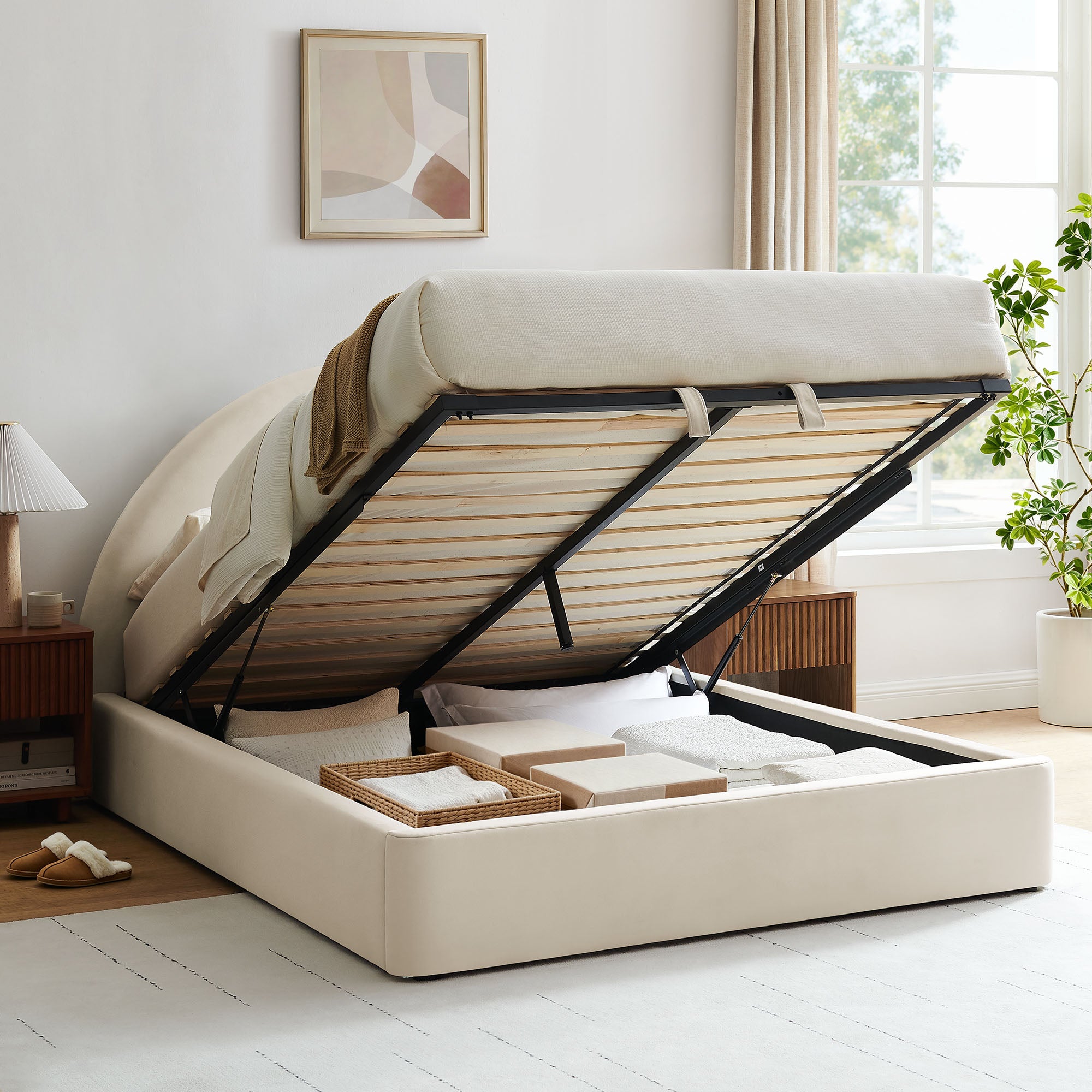 Resort Arched Performance Velvet Storage Platform Bed Frame