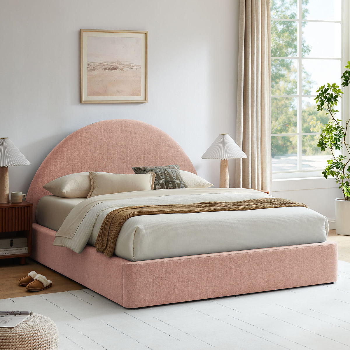 Resort Arched Upholstered Fabric Storage Platform Bed Frame