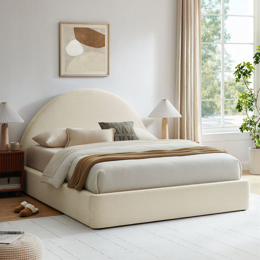 Resort Arched Upholstered Fabric Storage Platform Bed Frame