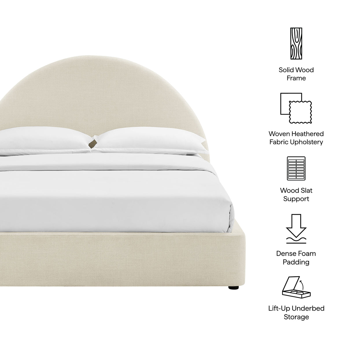 Resort Arched Upholstered Fabric Storage Platform Bed Frame