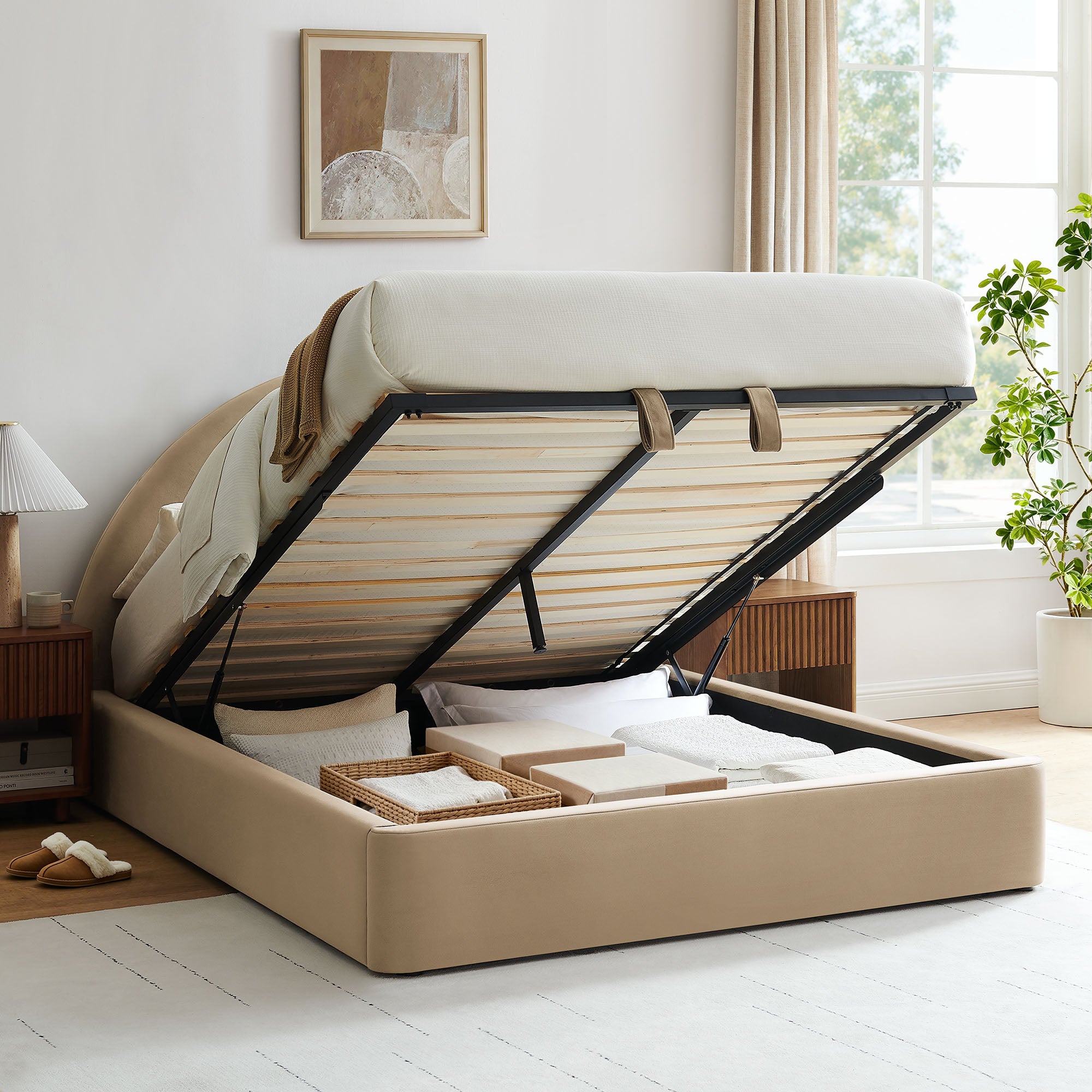 Resort Arched Performance Velvet Storage Platform Bed Frame