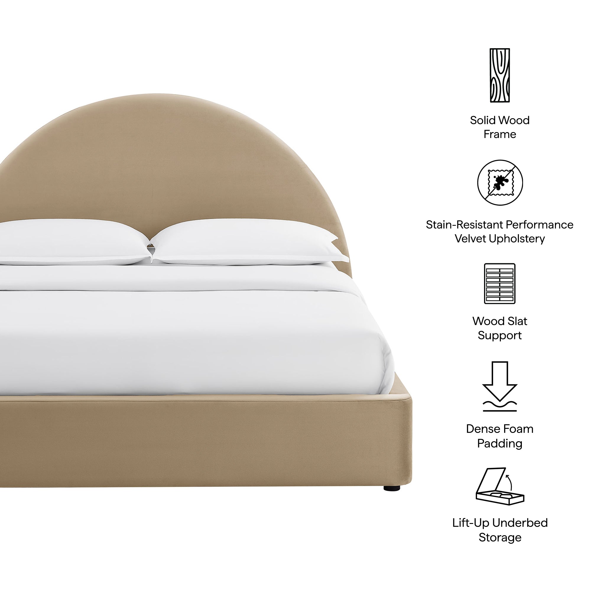 Resort Arched Performance Velvet Storage Platform Bed Frame
