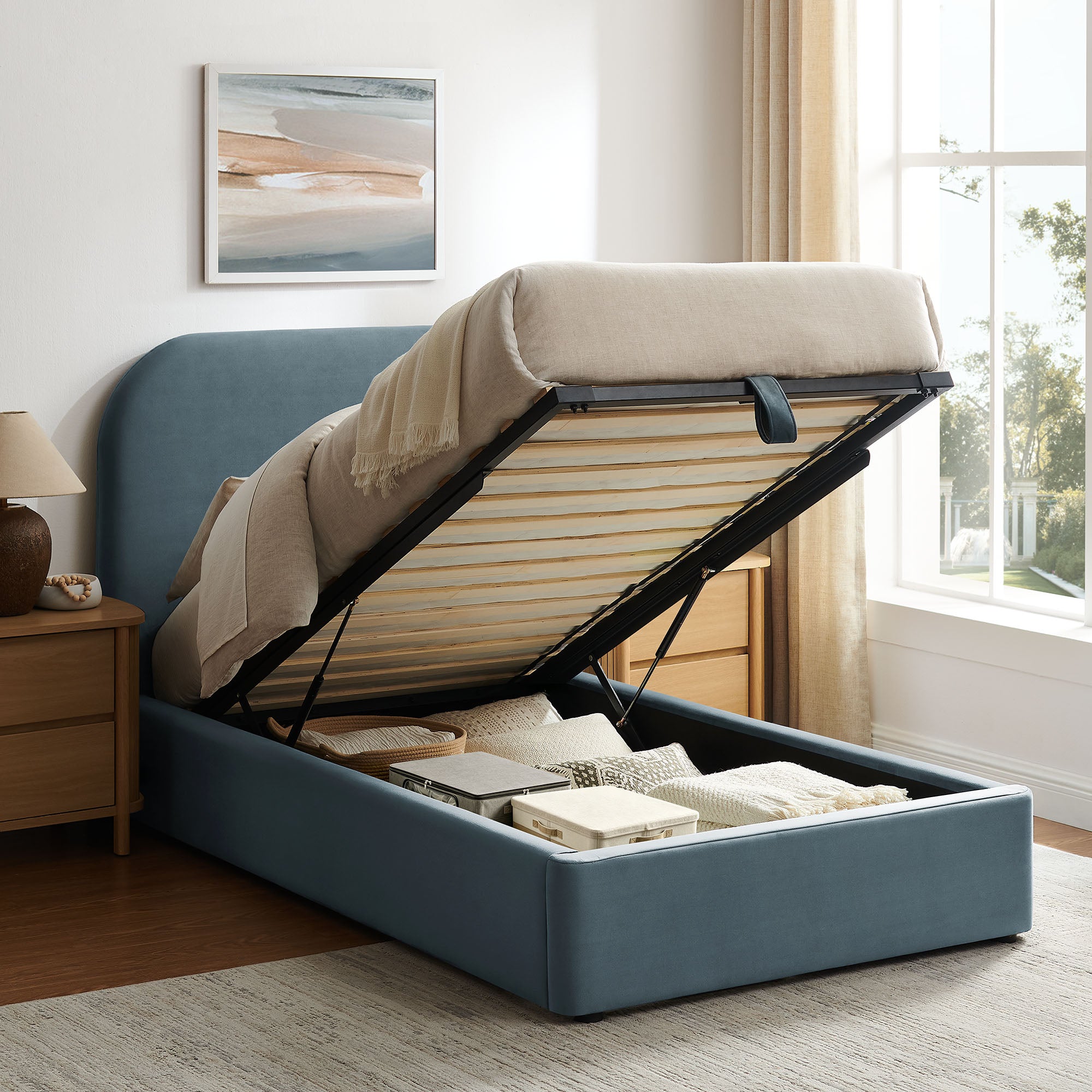 Keynote Performance Velvet Storage Platform Bed Frame