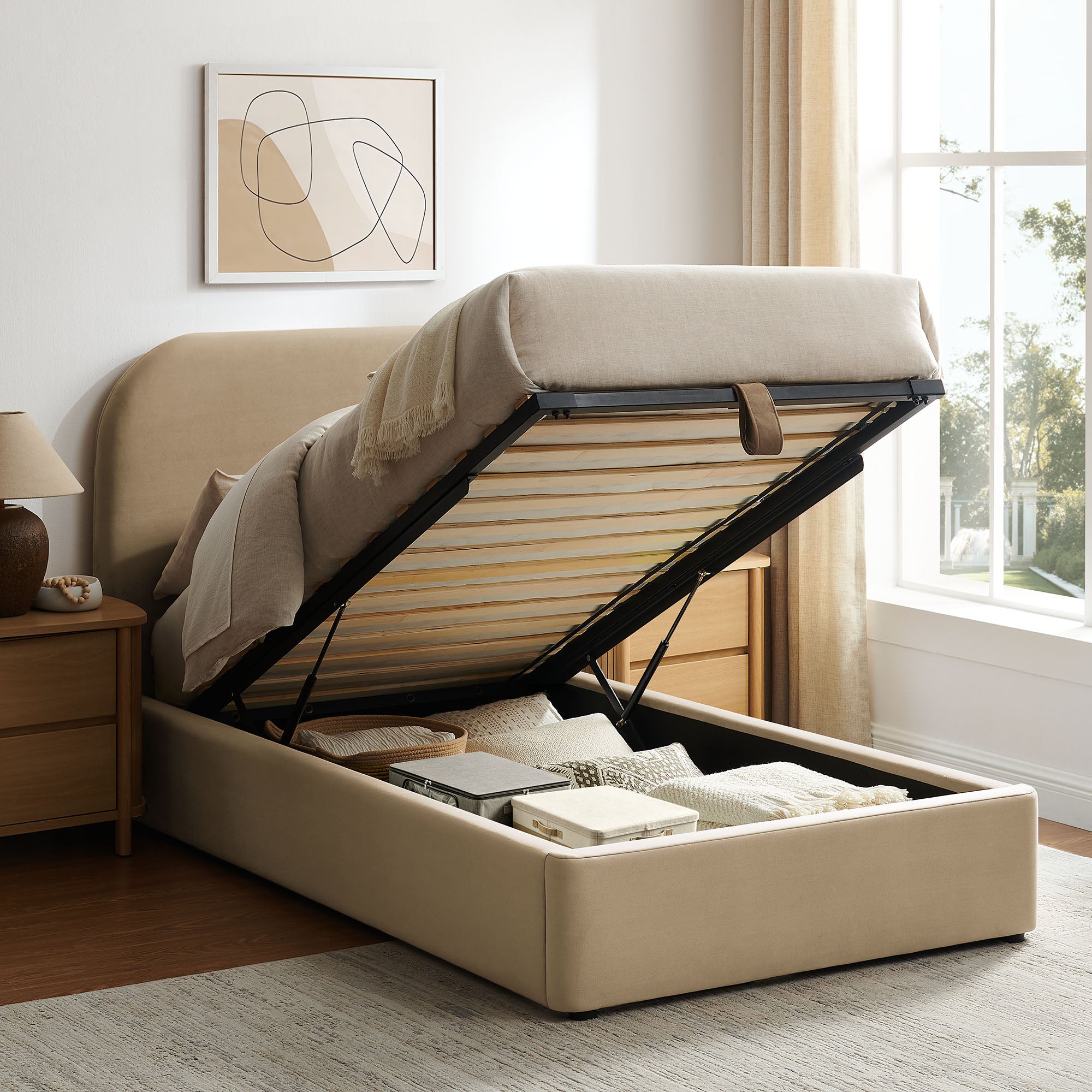 Keynote Performance Velvet Storage Platform Bed Frame