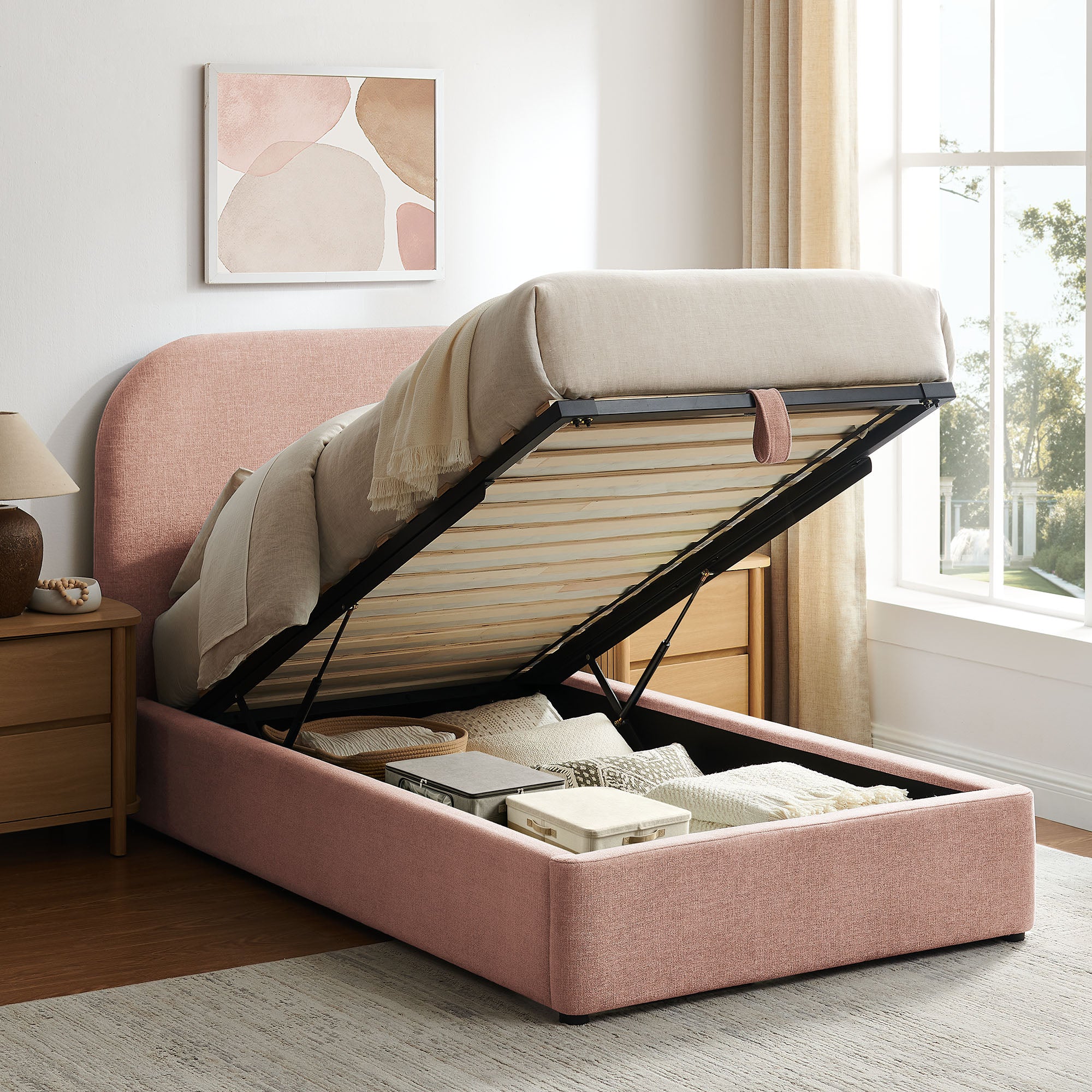 Keynote Fabric Upholstered Storage Platform Bed Frame