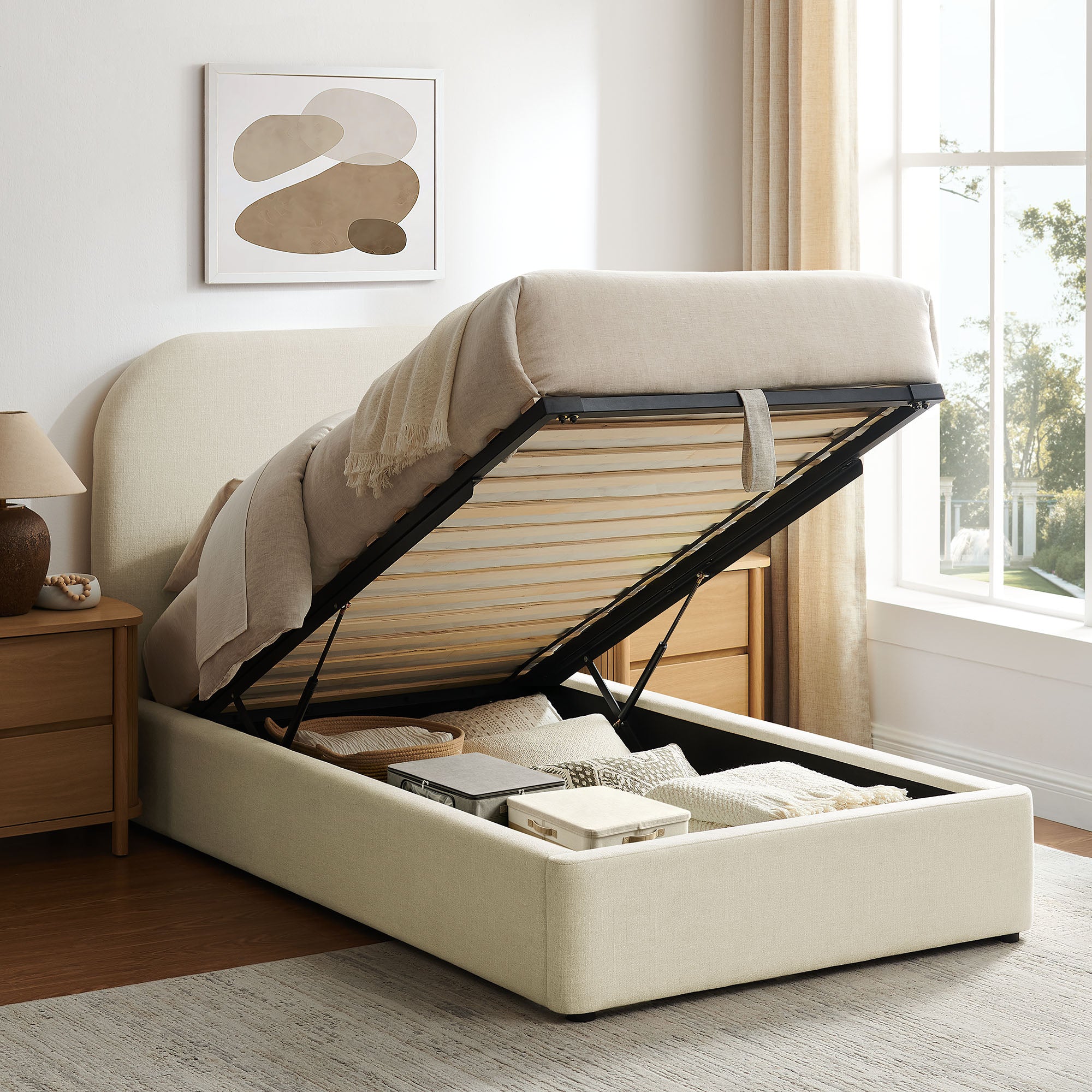 Keynote Fabric Upholstered Storage Platform Bed Frame