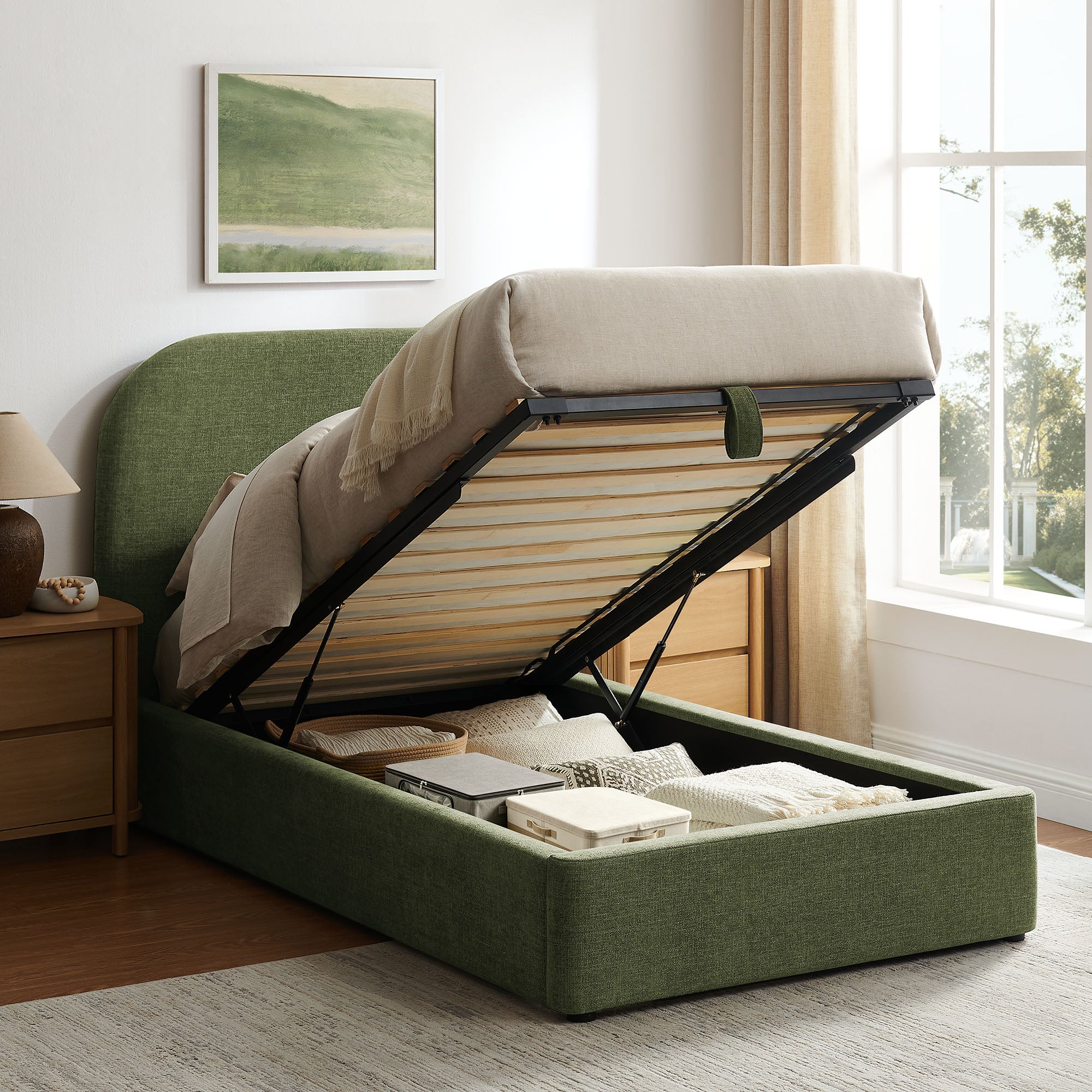 Keynote Fabric Upholstered Storage Platform Bed Frame