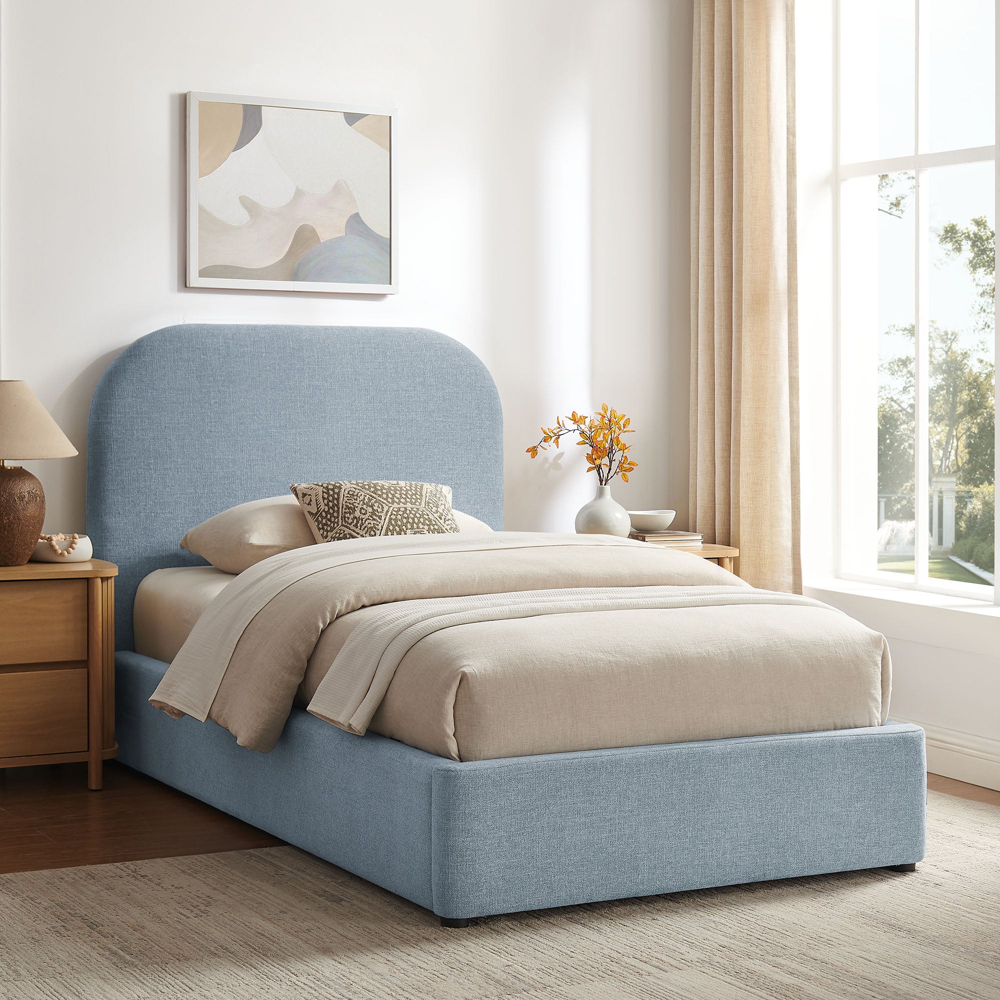 Keynote Fabric Upholstered Storage Platform Bed Frame