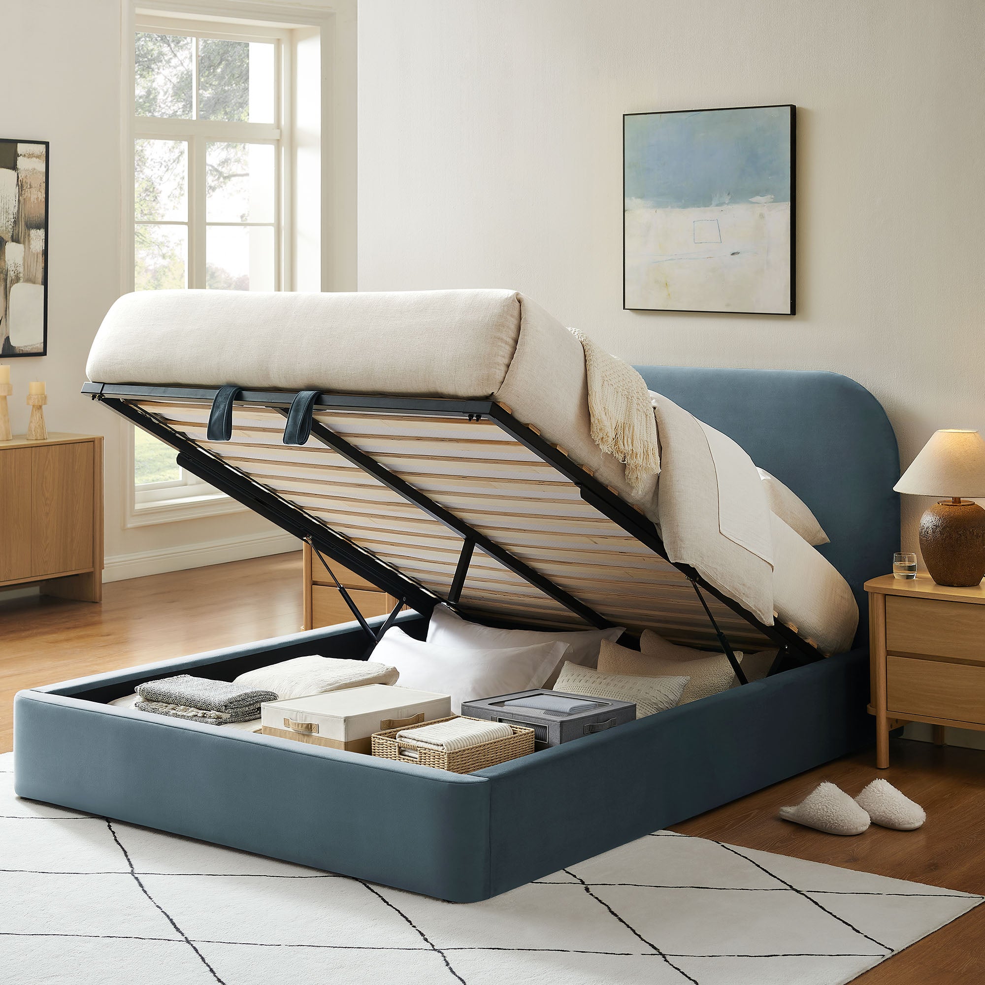 Keynote Performance Velvet Storage Platform Bed Frame