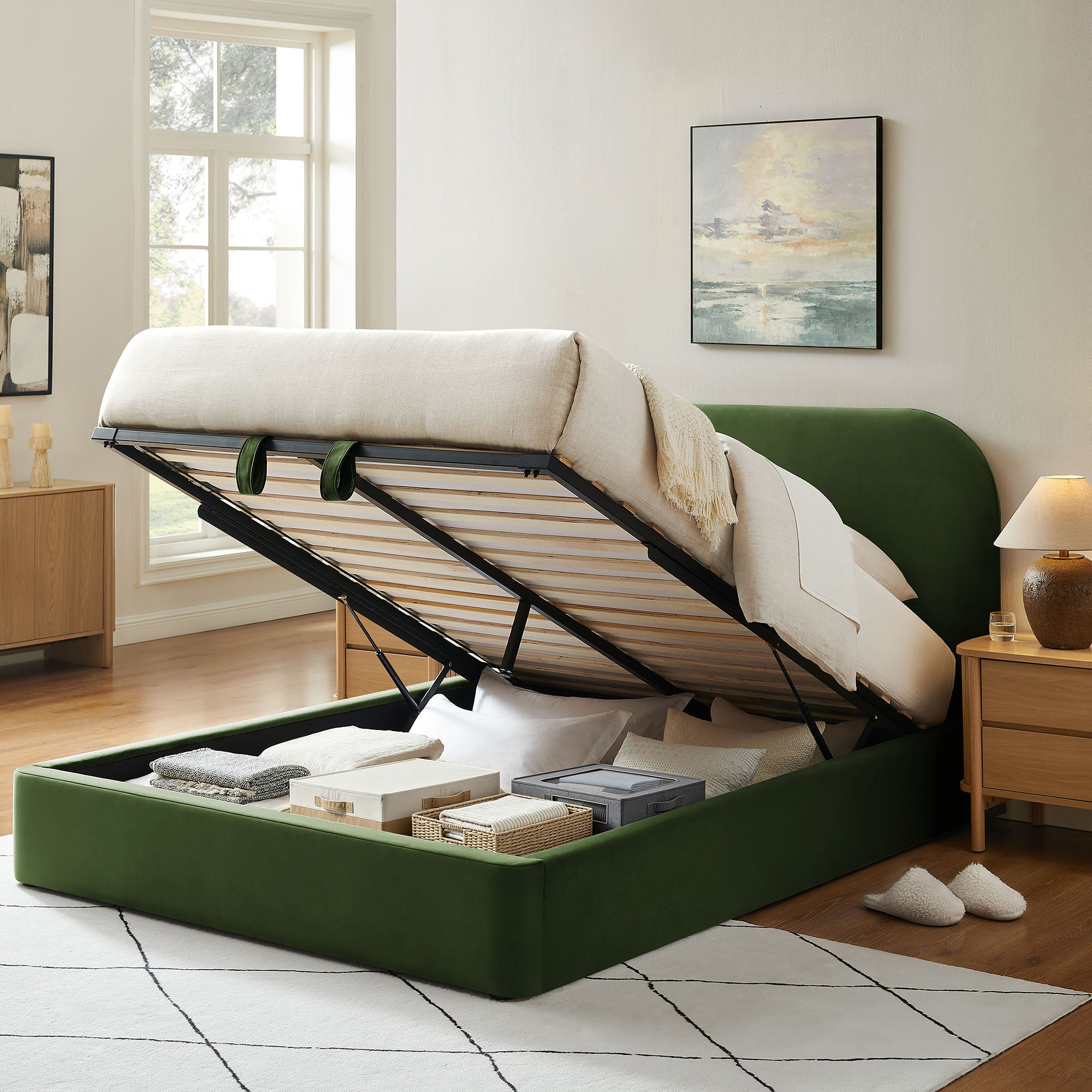 Keynote Performance Velvet Storage Platform Bed Frame