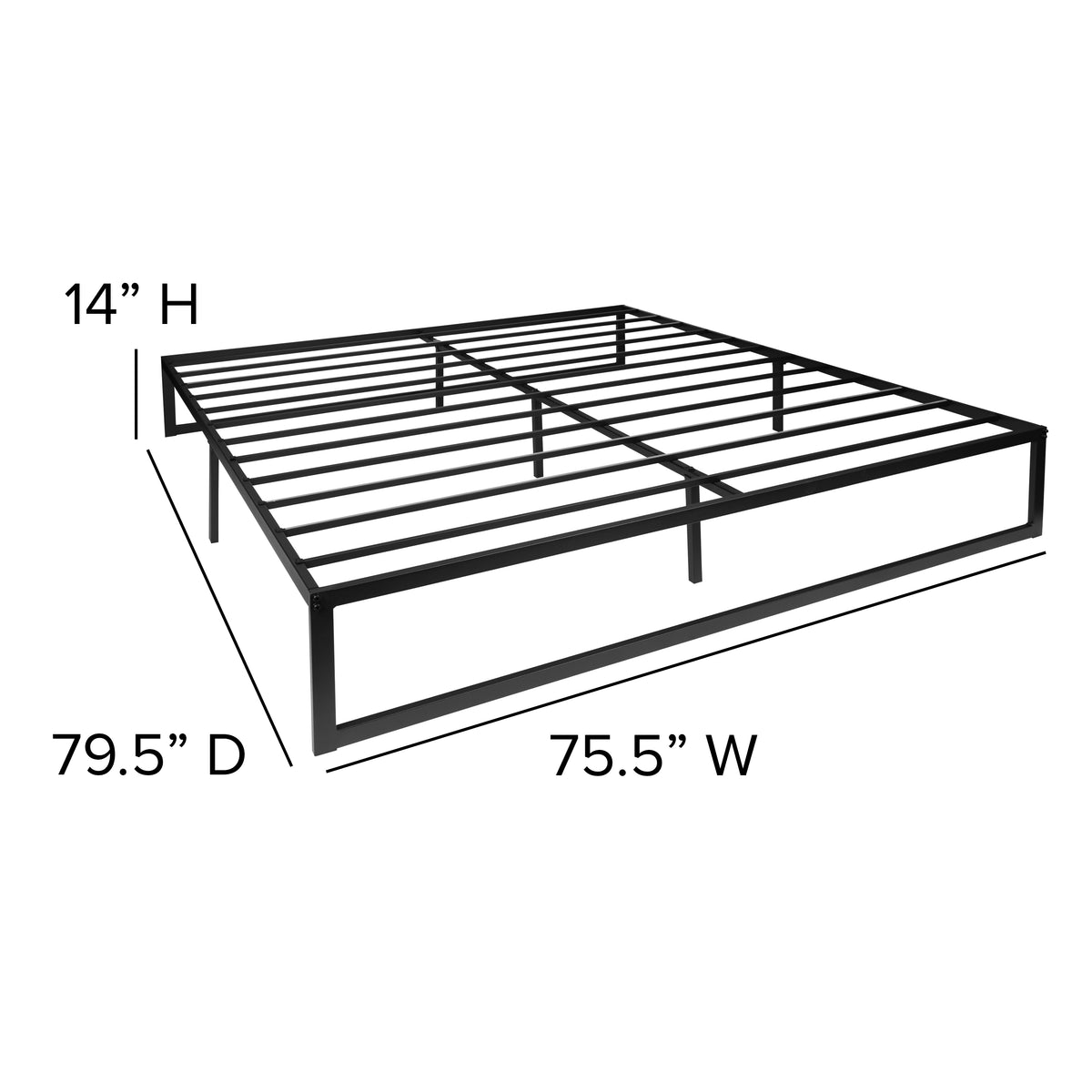 Universal 14 Inch Metal Platform Bed Frame - No Box Spring Needed w/ Steel Slat Support and Quick Lock Functionality