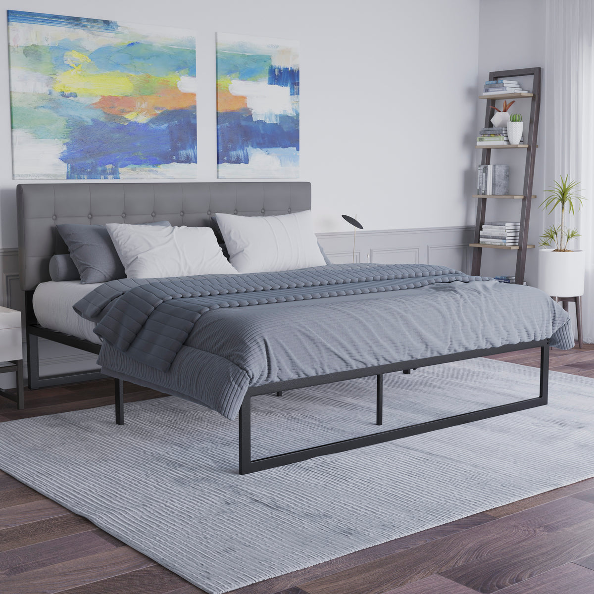 Universal 14 Inch Metal Platform Bed Frame - No Box Spring Needed w/ Steel Slat Support and Quick Lock Functionality