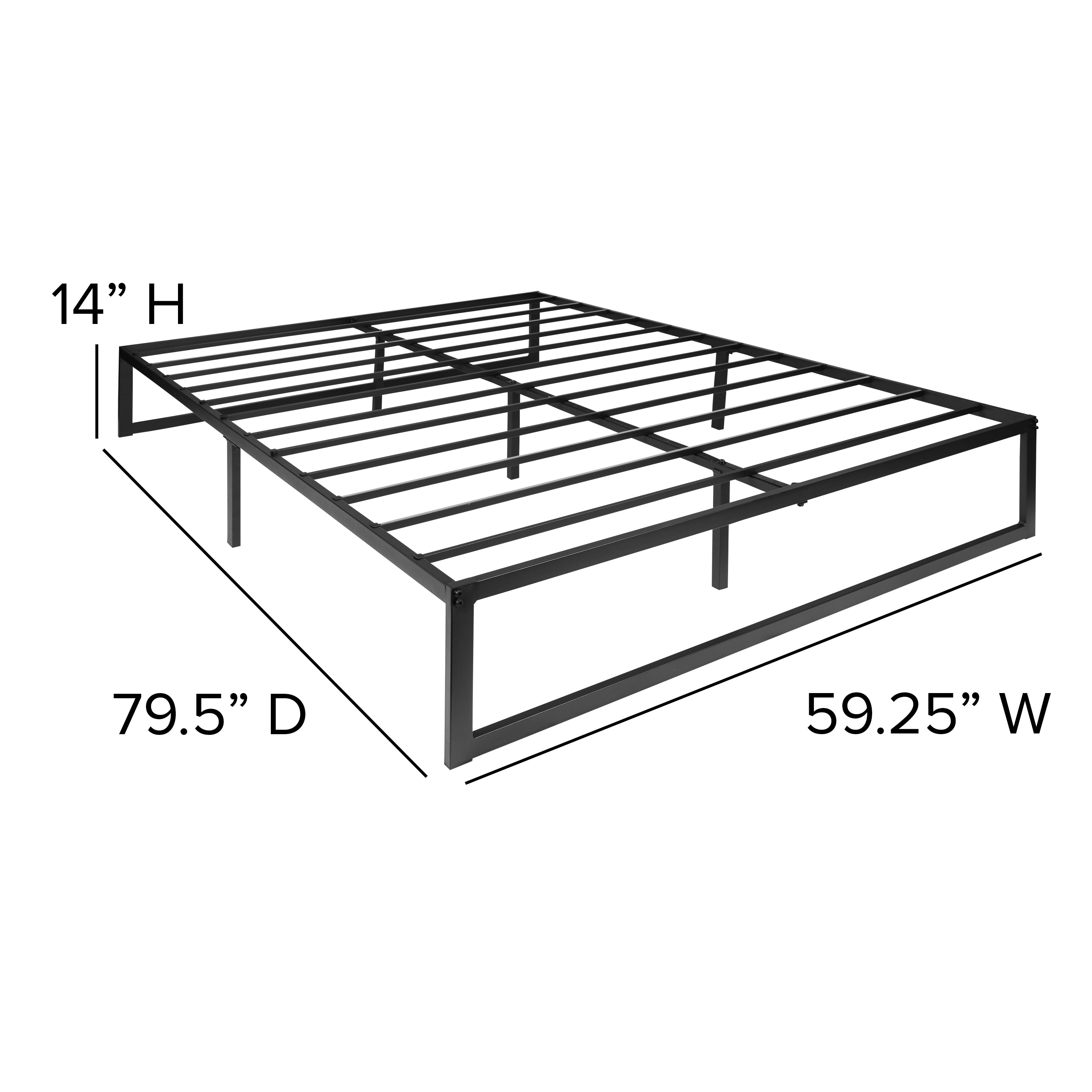 Universal 14 Inch Metal Platform Bed Frame - No Box Spring Needed w/ Steel Slat Support and Quick Lock Functionality-Bed Frame-Flash Furniture-Wall2Wall Furnishings