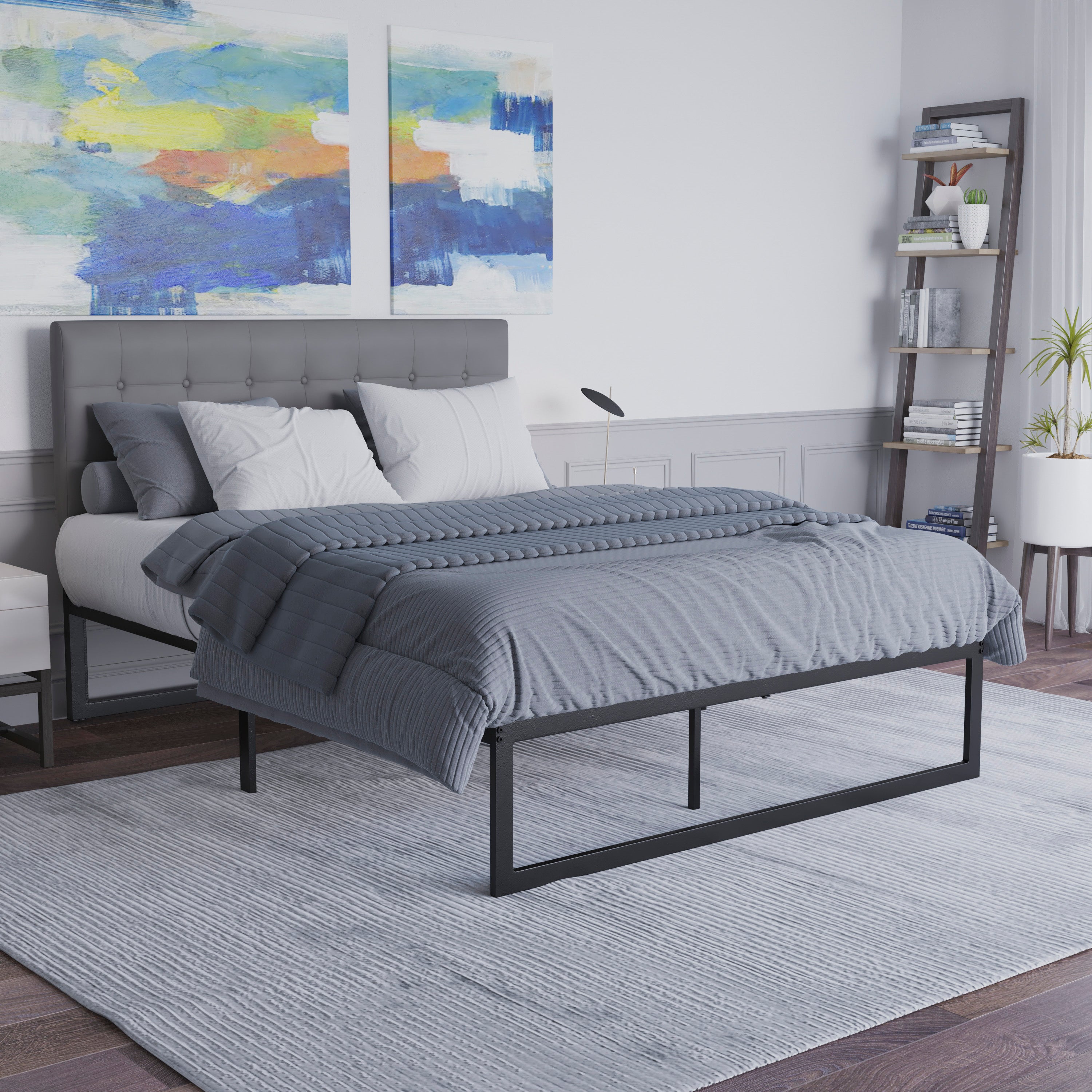 Universal 14 Inch Metal Platform Bed Frame - No Box Spring Needed w/ Steel Slat Support and Quick Lock Functionality-Bed Frame-Flash Furniture-Wall2Wall Furnishings