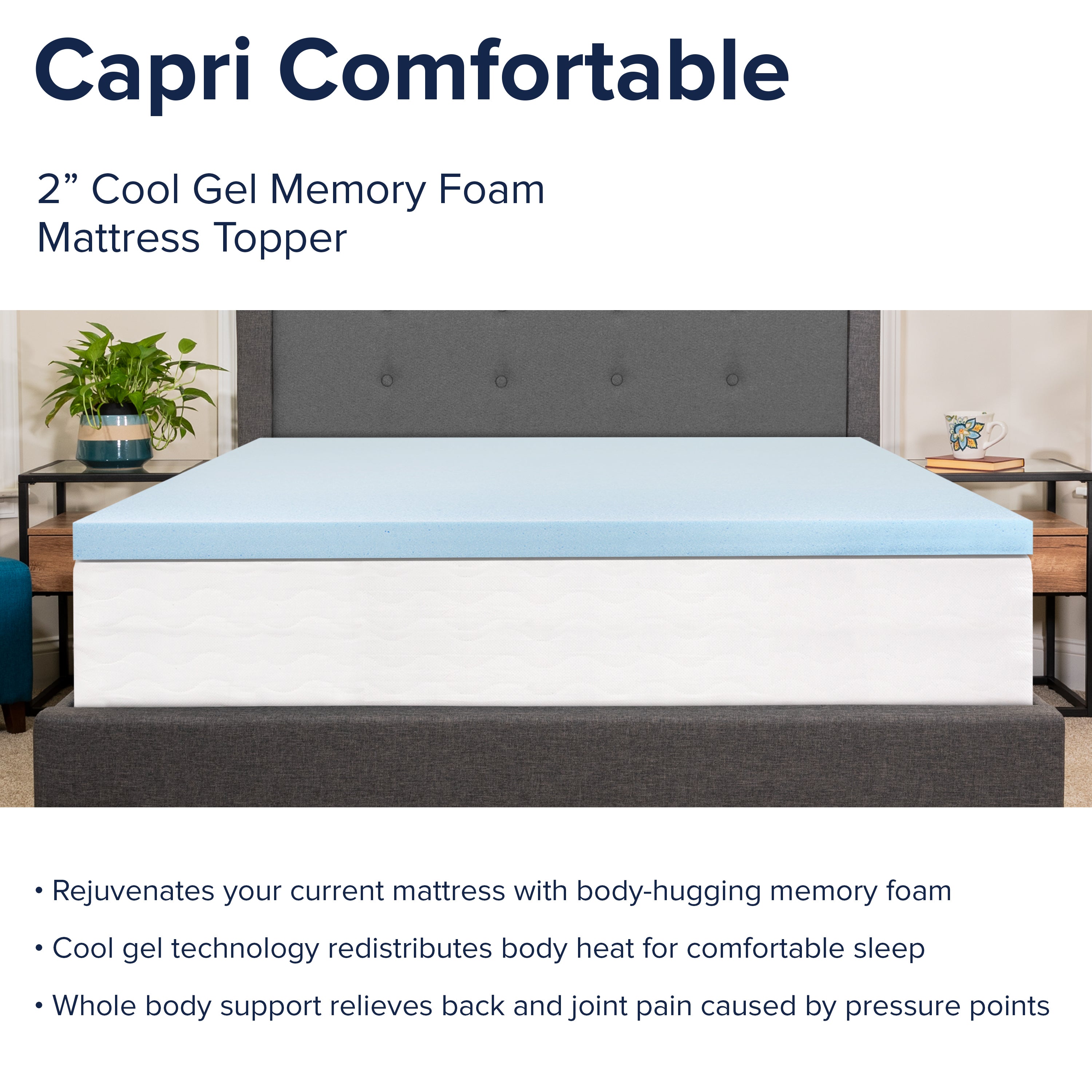 Capri Comfortable Sleep 2 inch Cooling Gel Memory Foam Mattress Topper
