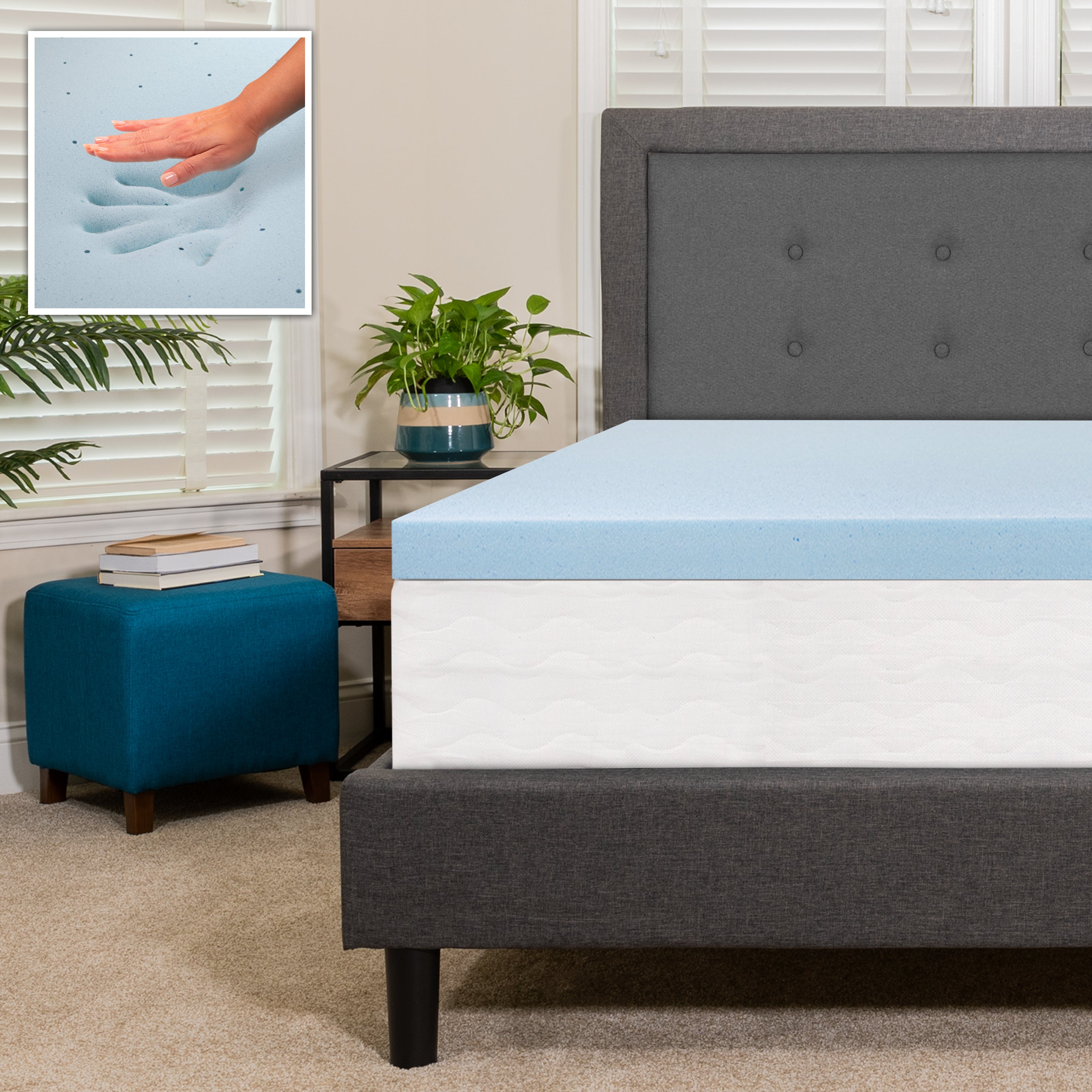 Capri Comfortable Sleep 3 inch Cool Gel Memory Foam Mattress Topper-Mattress Topper-Flash Furniture-Wall2Wall Furnishings