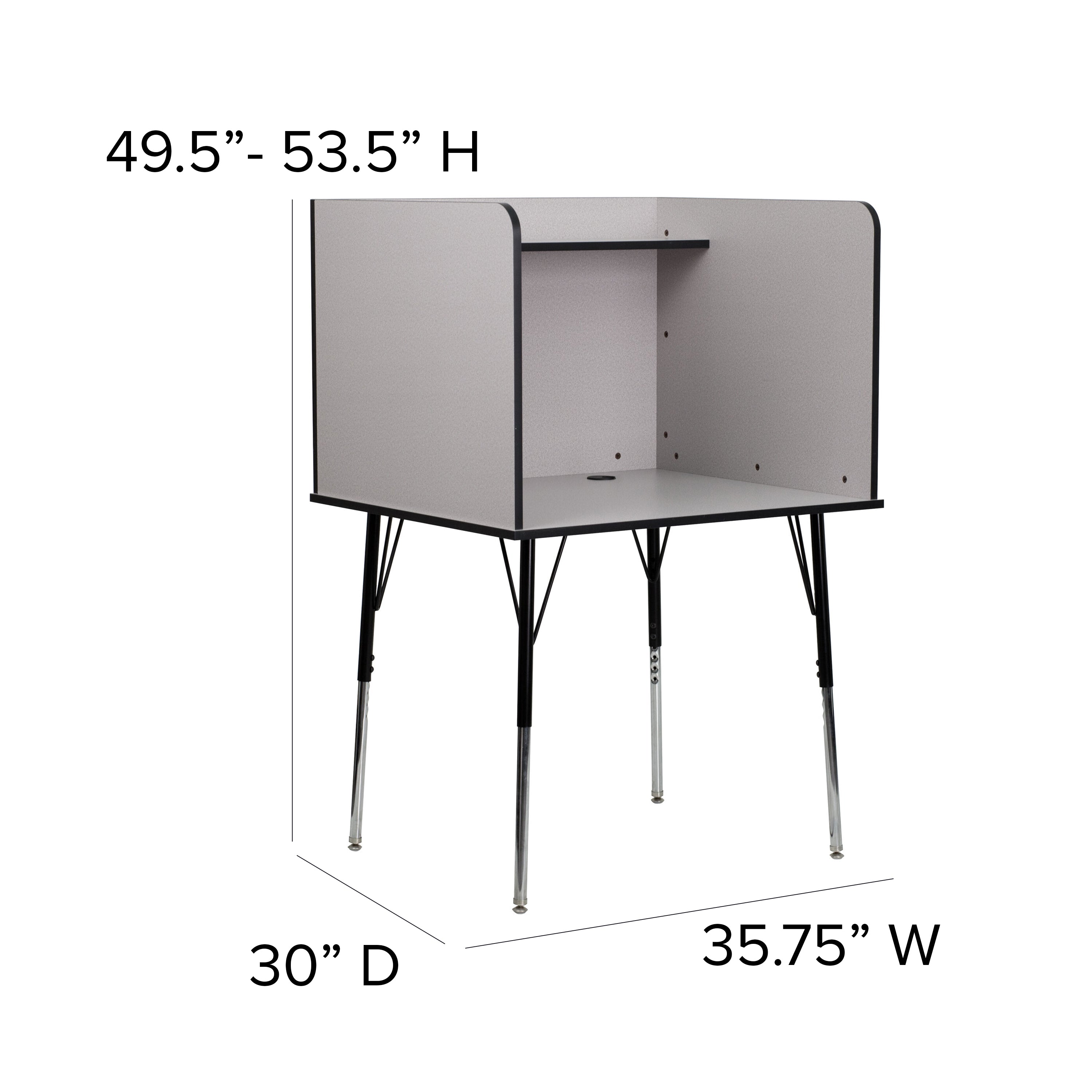 Stand-Alone Study Carrel with Top Shelf - Height Adjustable Legs and Wire Management Grommet-Study Carrels-Flash Furniture-Wall2Wall Furnishings