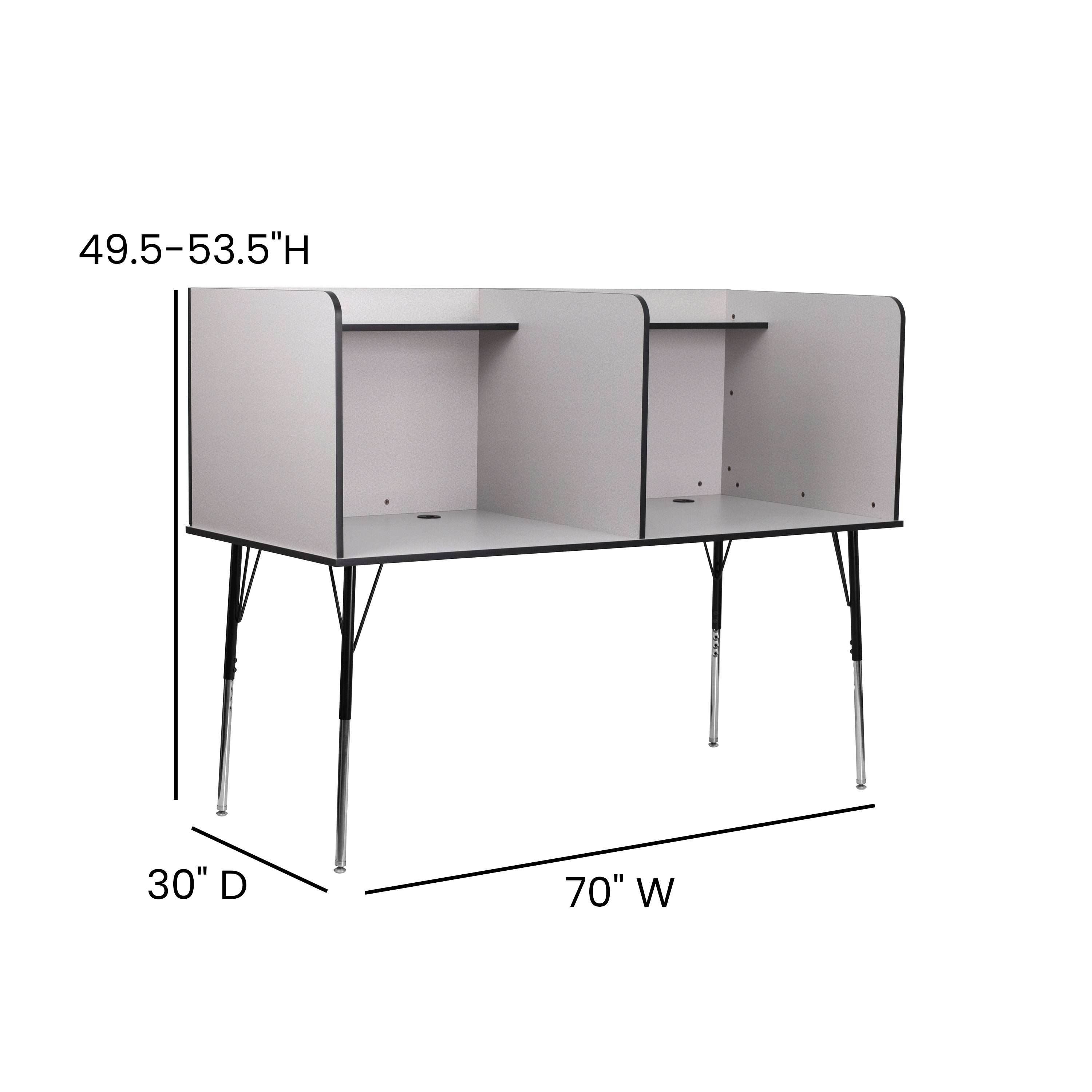 Stand-Alone Double Study Carrel with Top Shelf - Height Adjustable Legs and Wire Management Grommet-Study Carrels-Flash Furniture-Wall2Wall Furnishings