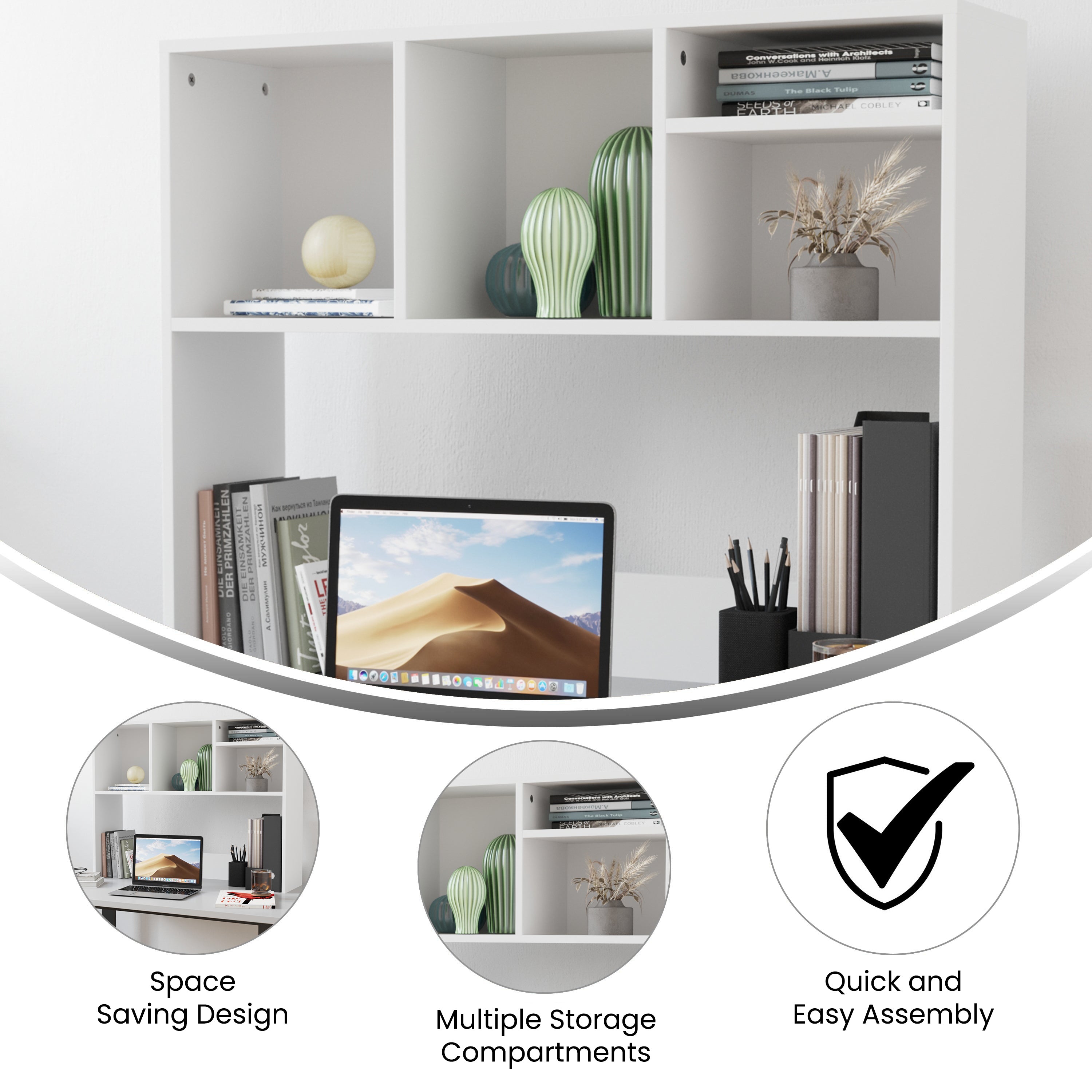 Lotus Desktop Bookshelf Storage Organizer with Multiple Cubbies