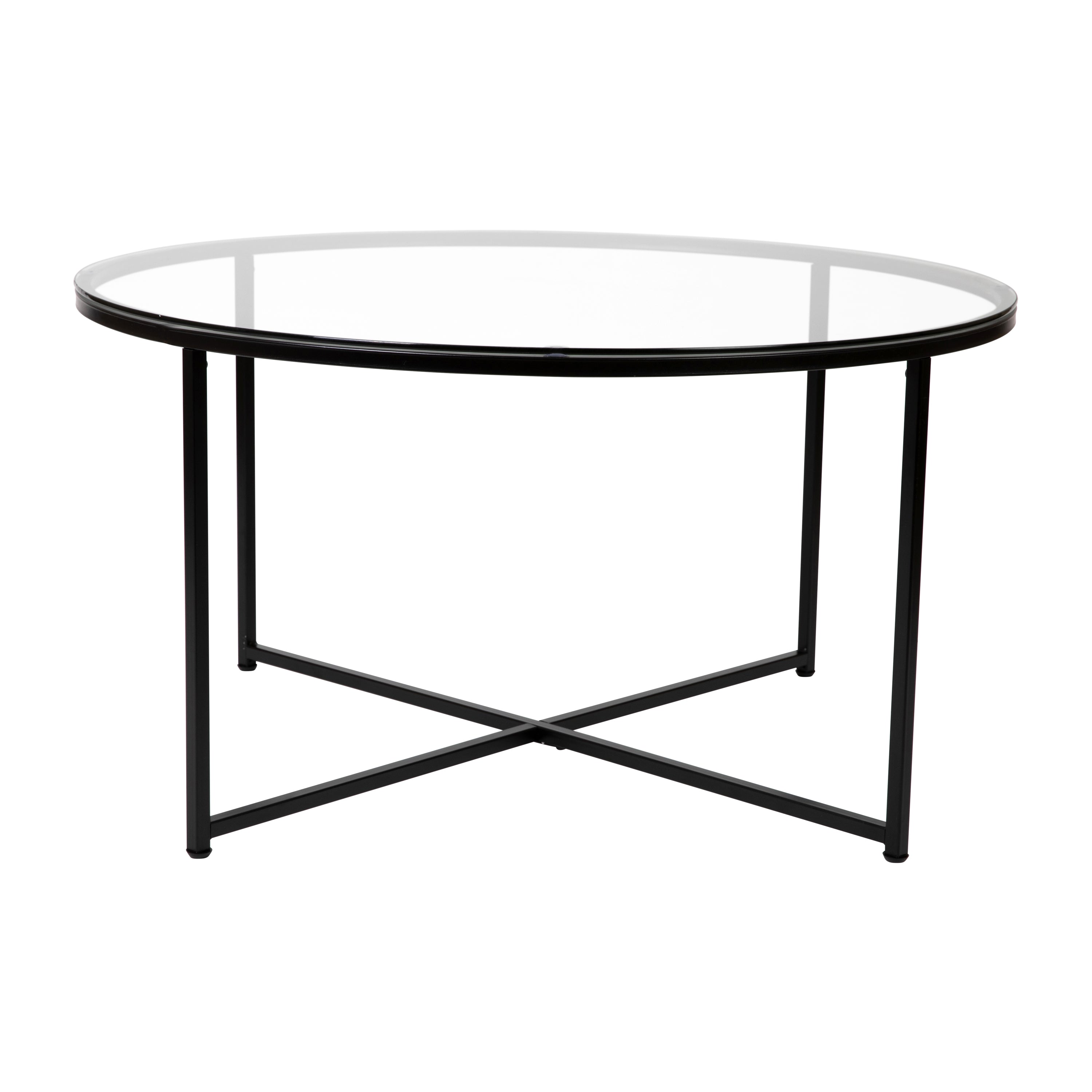 Greenwich Collection Coffee and End Table Set - Glass Top with Metal Frame - 3 Piece Occasional Table Set-Coffee Table Set-Flash Furniture-Wall2Wall Furnishings