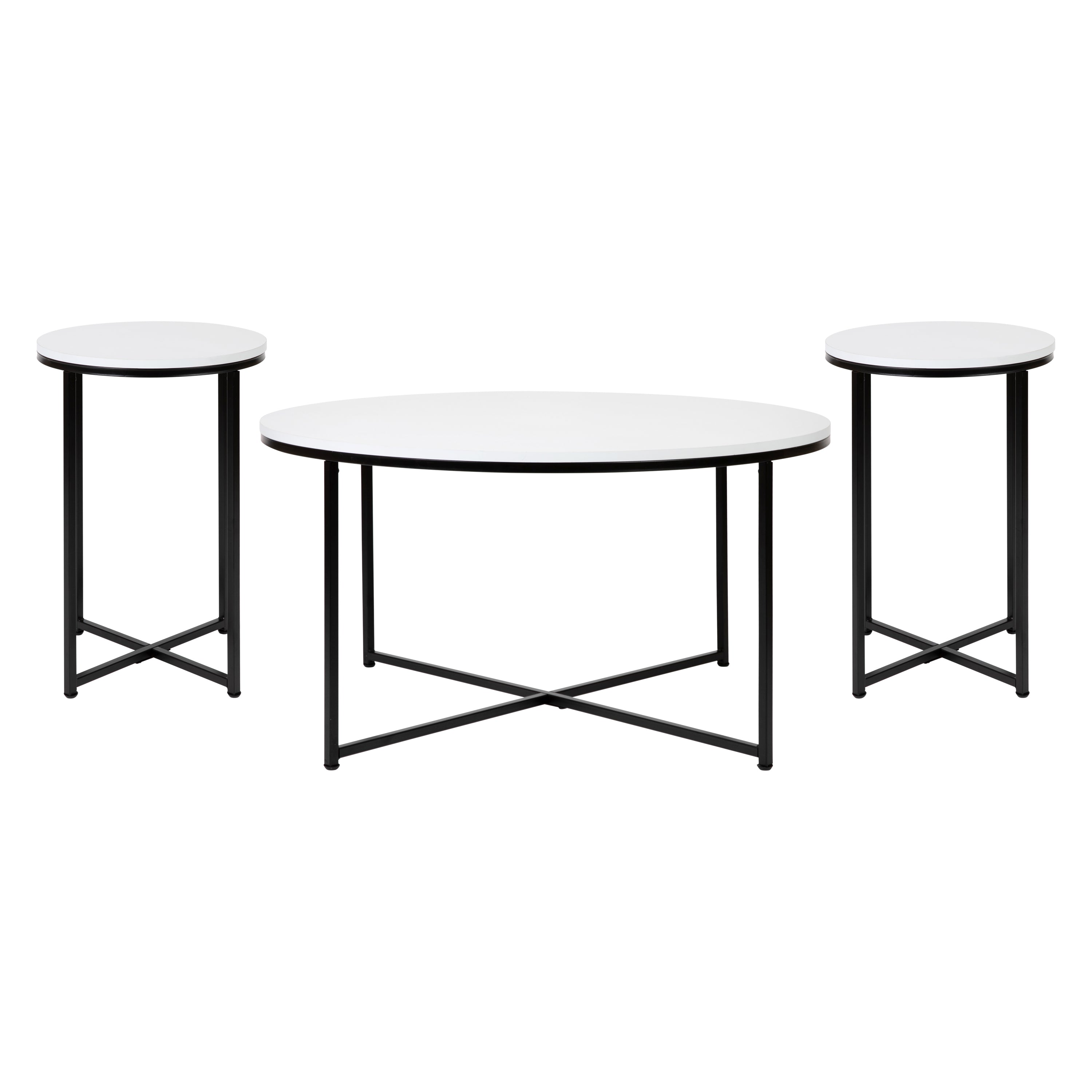 Hampstead Collection Coffee and End Table Set - Laminate Top with Crisscross Frame, 3 Piece Occasional Table Set-Coffee Table Set-Flash Furniture-Wall2Wall Furnishings