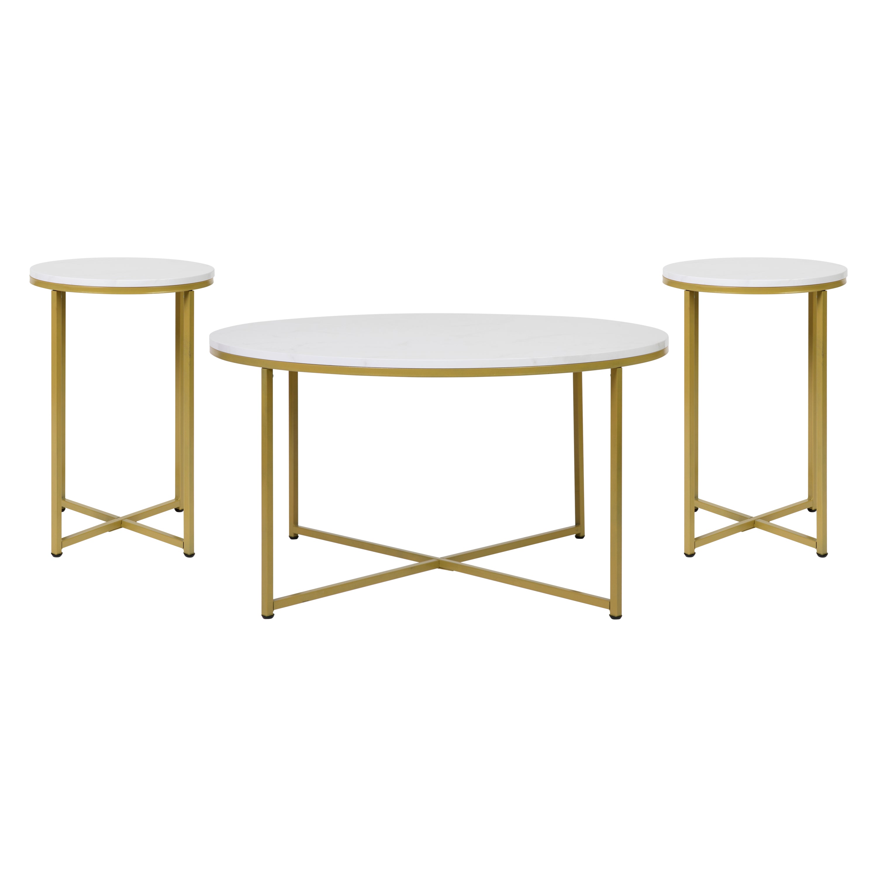 Hampstead Collection Coffee and End Table Set - Laminate Top with Crisscross Frame, 3 Piece Occasional Table Set